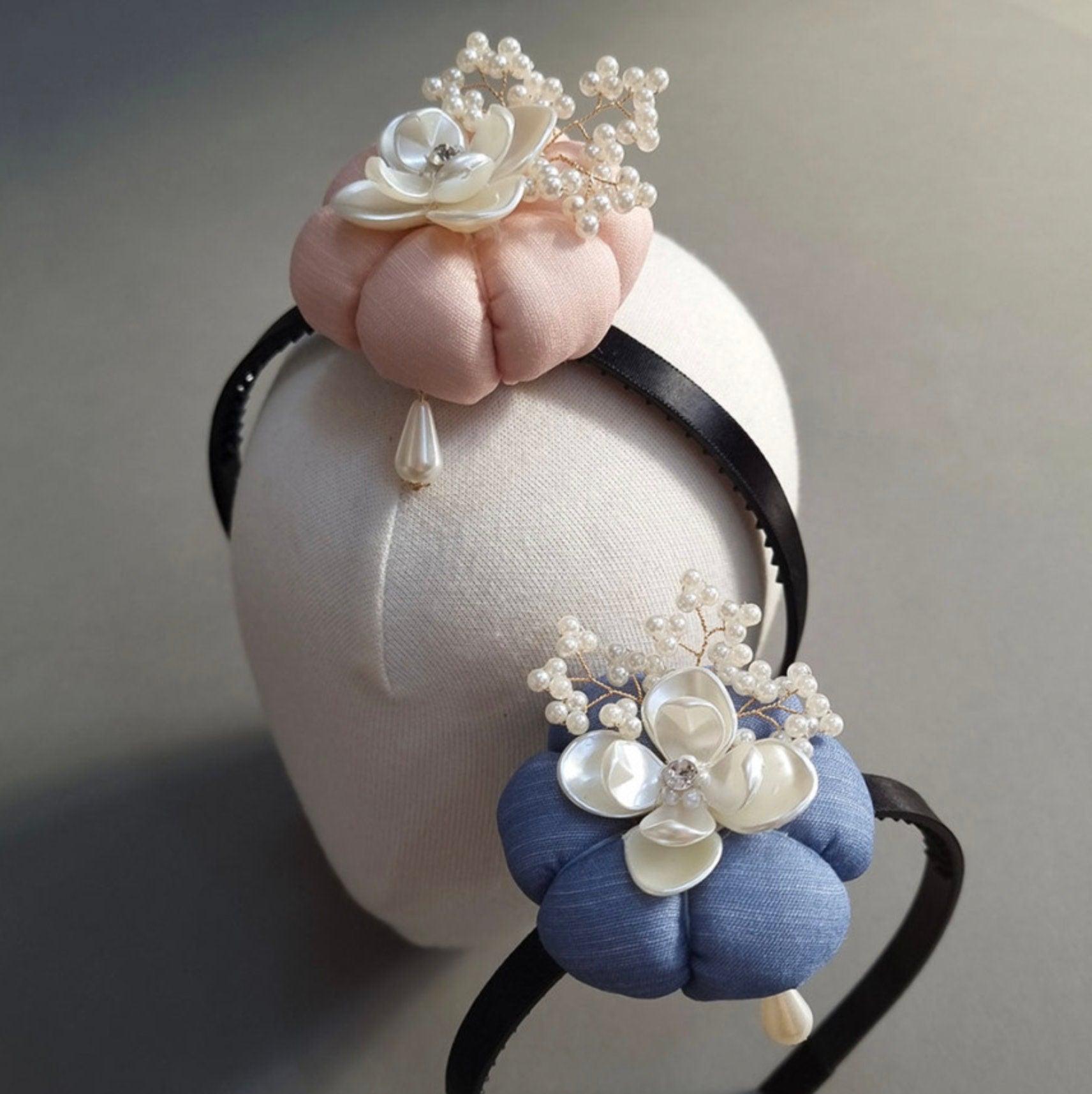 Pearl Droplet Floral Pumpkin Headband - Native Korean