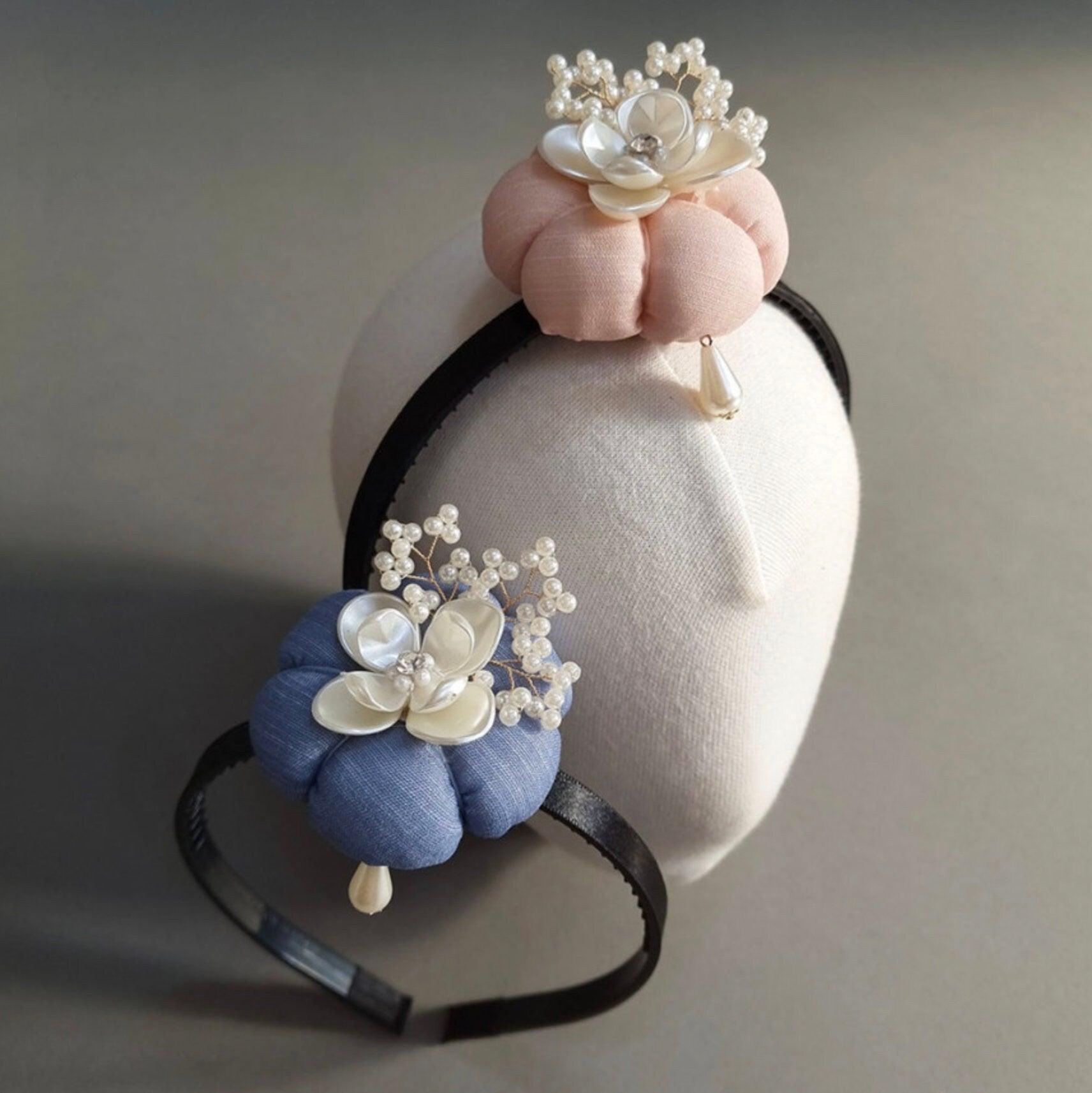 Pearl Droplet Floral Pumpkin Headband - Native Korean