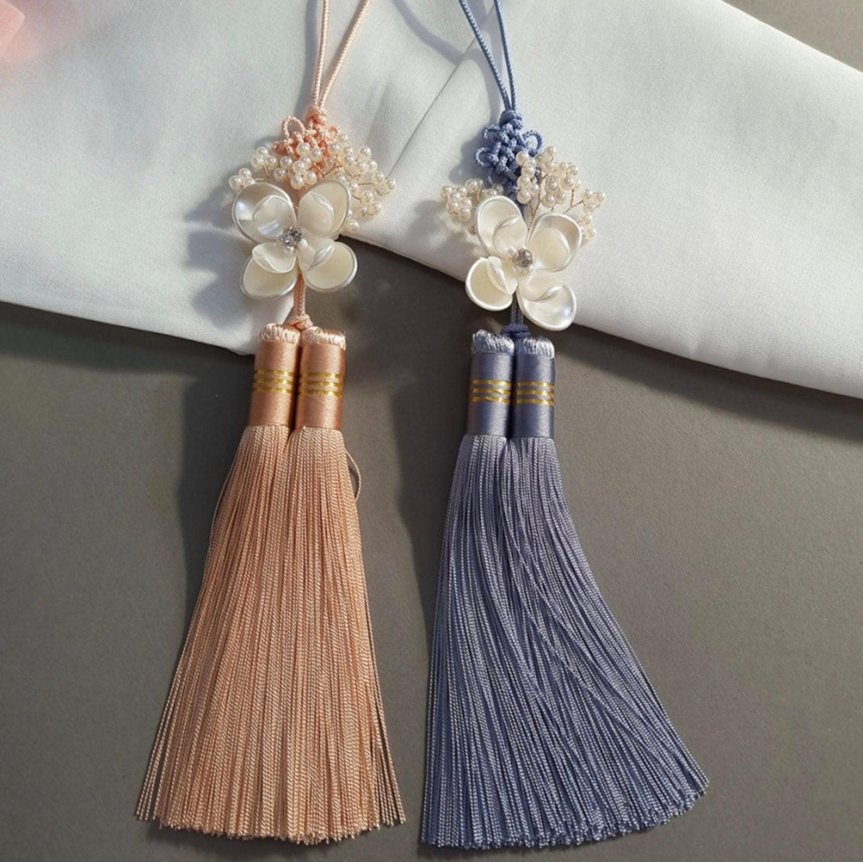 Pearl Droplet Floral Tassel Norigae - Native Korean