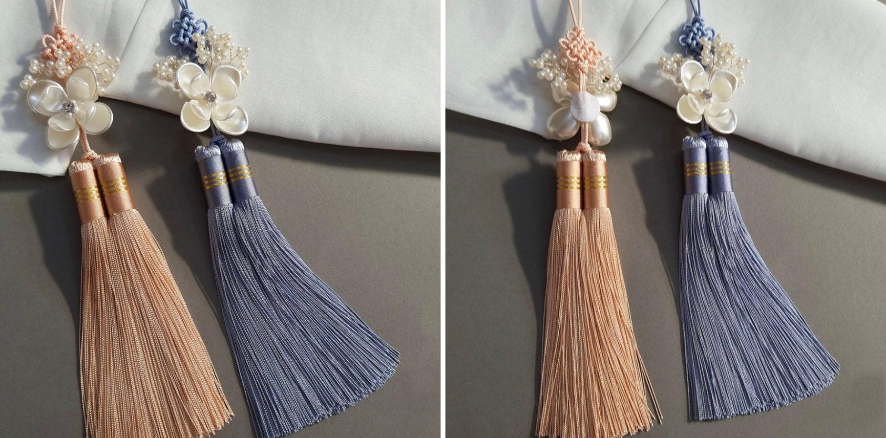 Pearl Droplet Floral Tassel Norigae - Native Korean