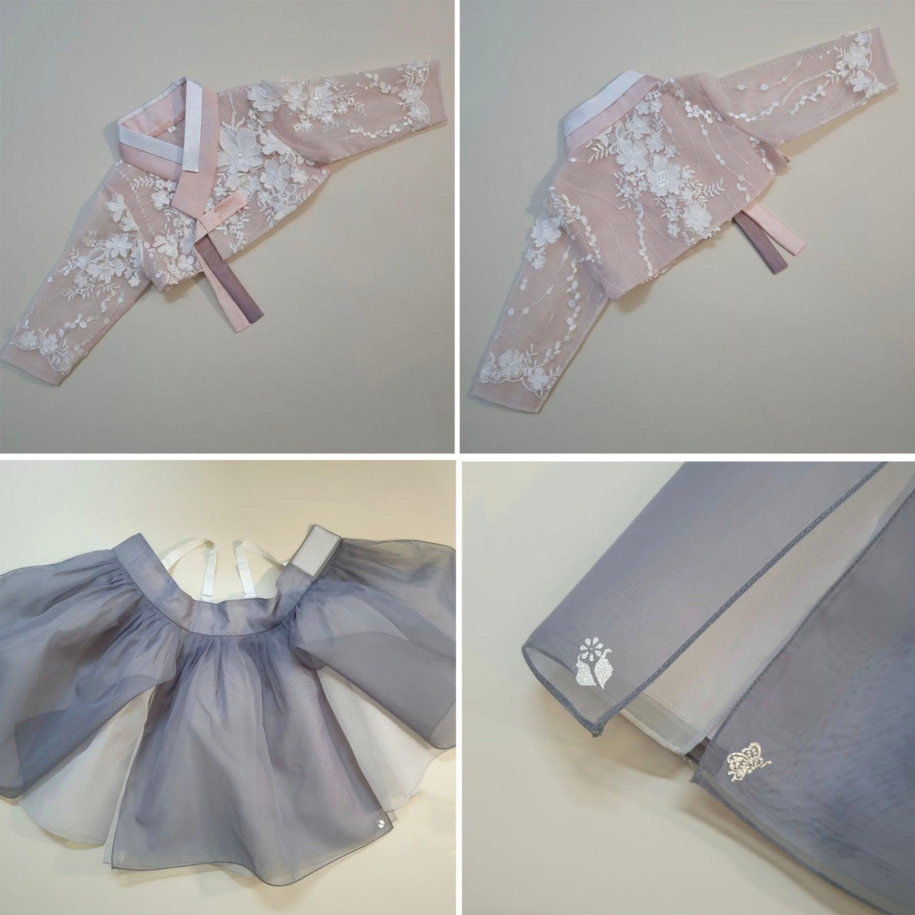 Pink Gray Dress Hanbok - Native Korean