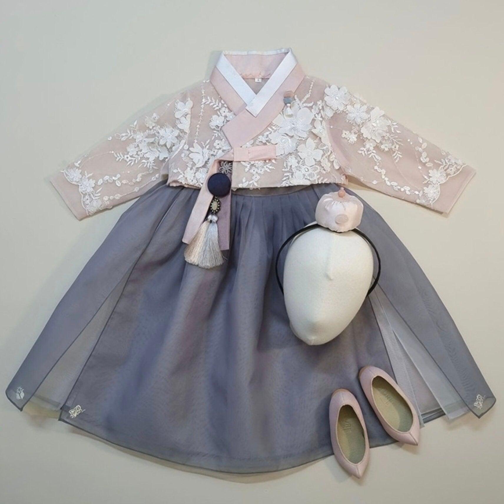 Pink Gray Dress Hanbok - Native Korean