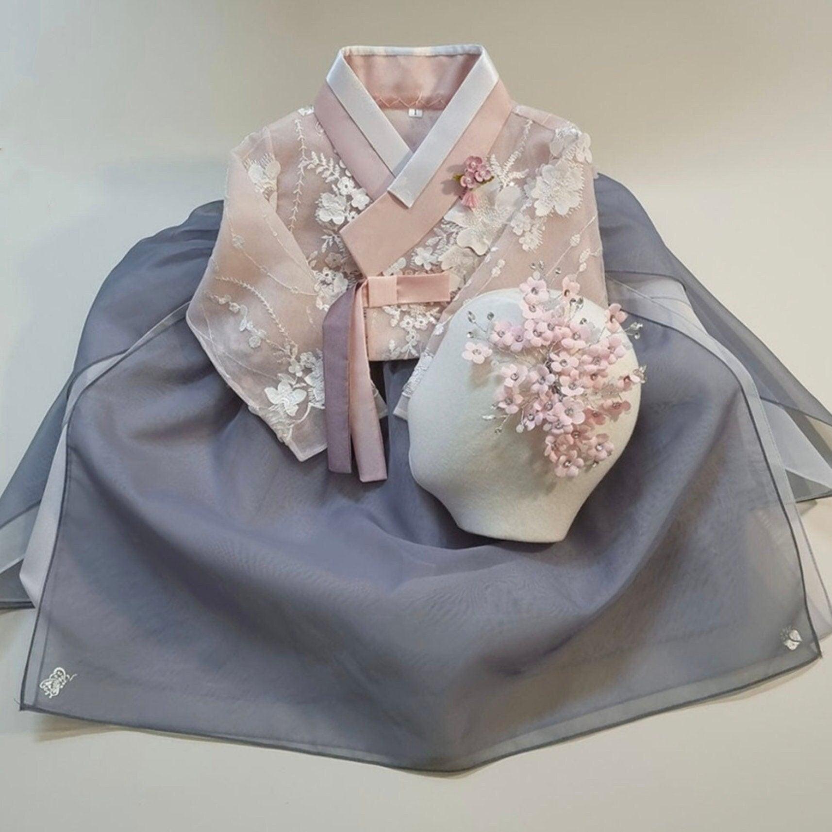 Pink Gray Dress Hanbok - Native Korean