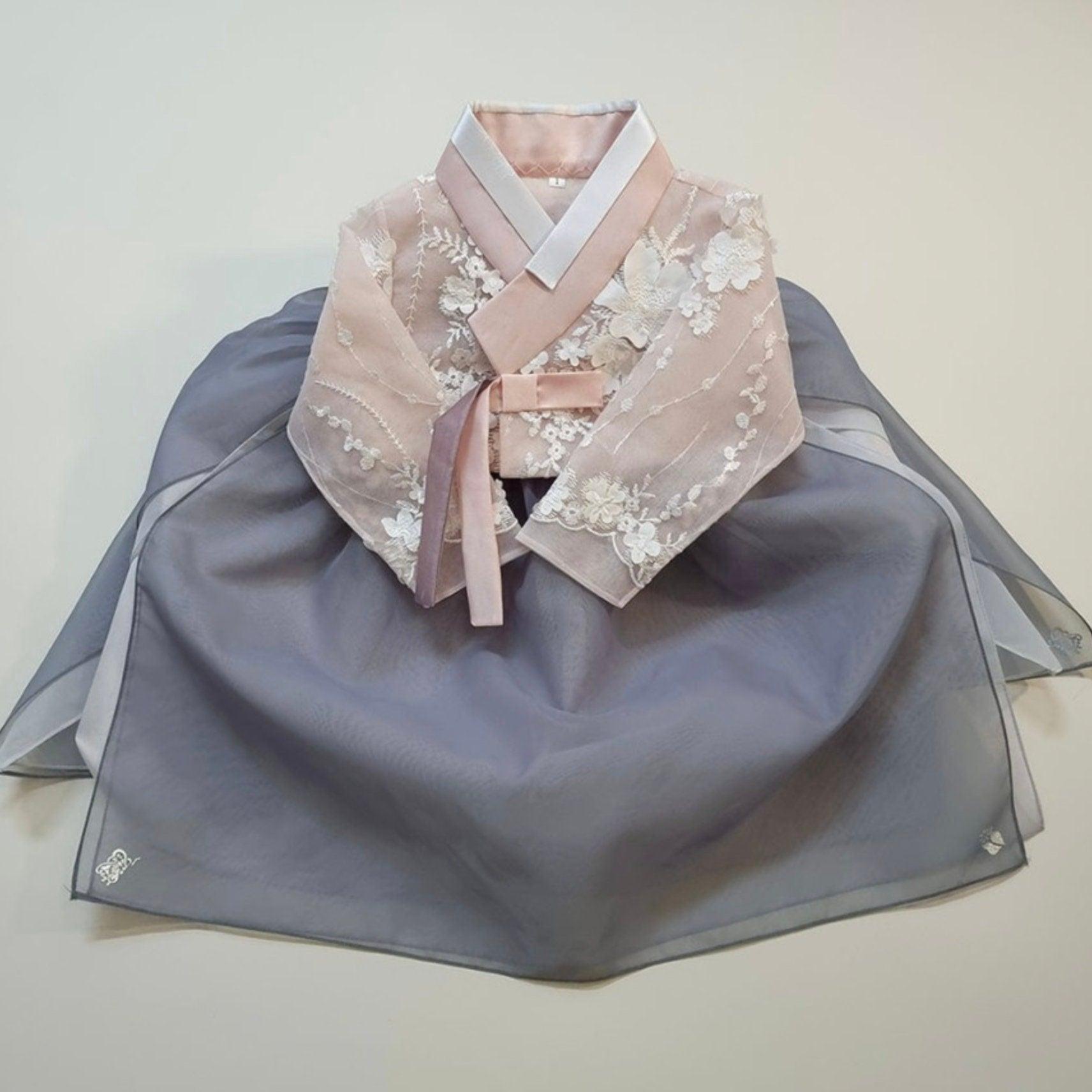 Pink Gray Dress Hanbok - Native Korean