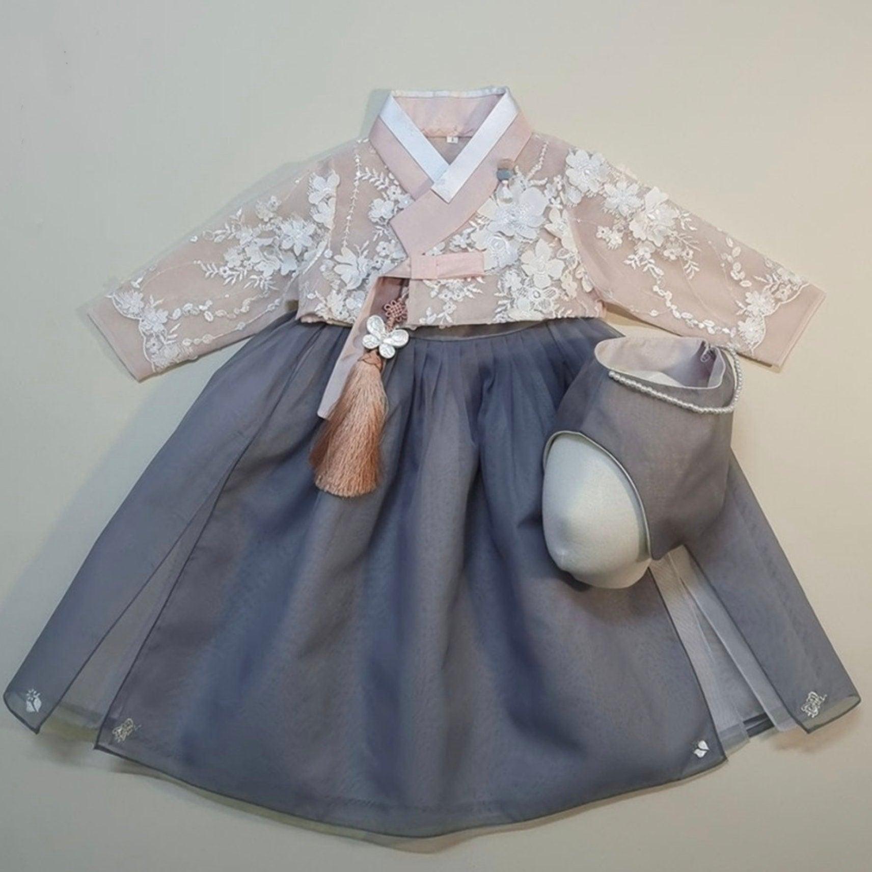 Pink Gray Dress Hanbok - Native Korean