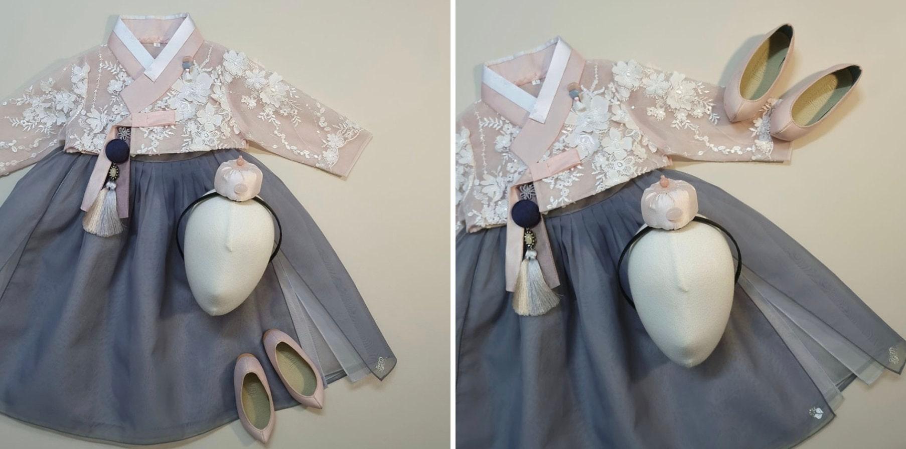 Pink Gray Dress Hanbok - Native Korean
