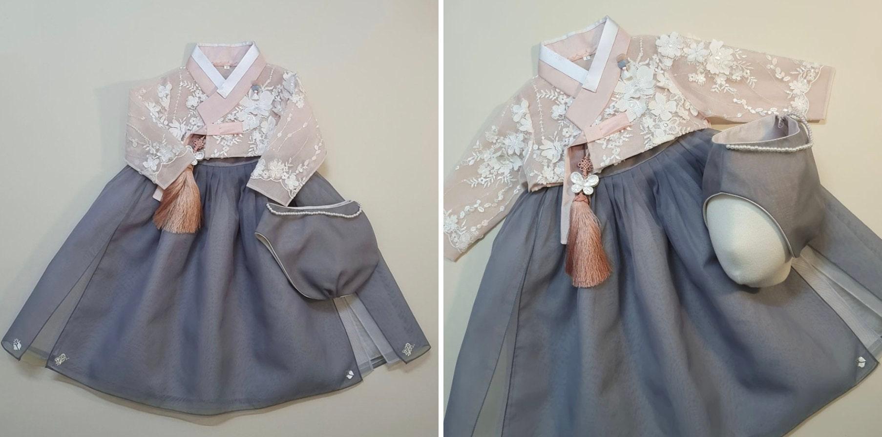 Pink Gray Dress Hanbok - Native Korean