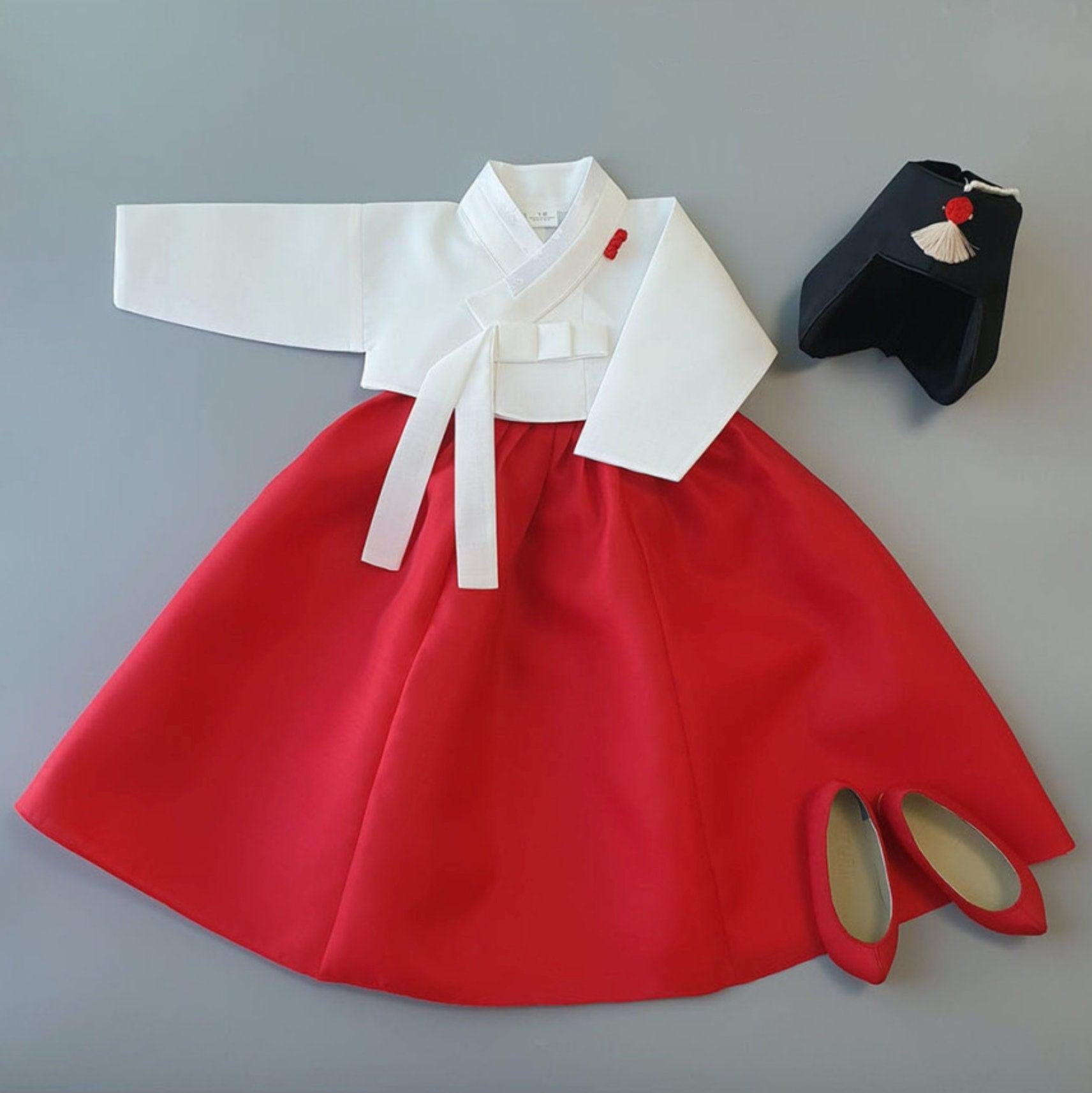 Pure Red Girl Hanbok (100D-8YR) - Native Korean