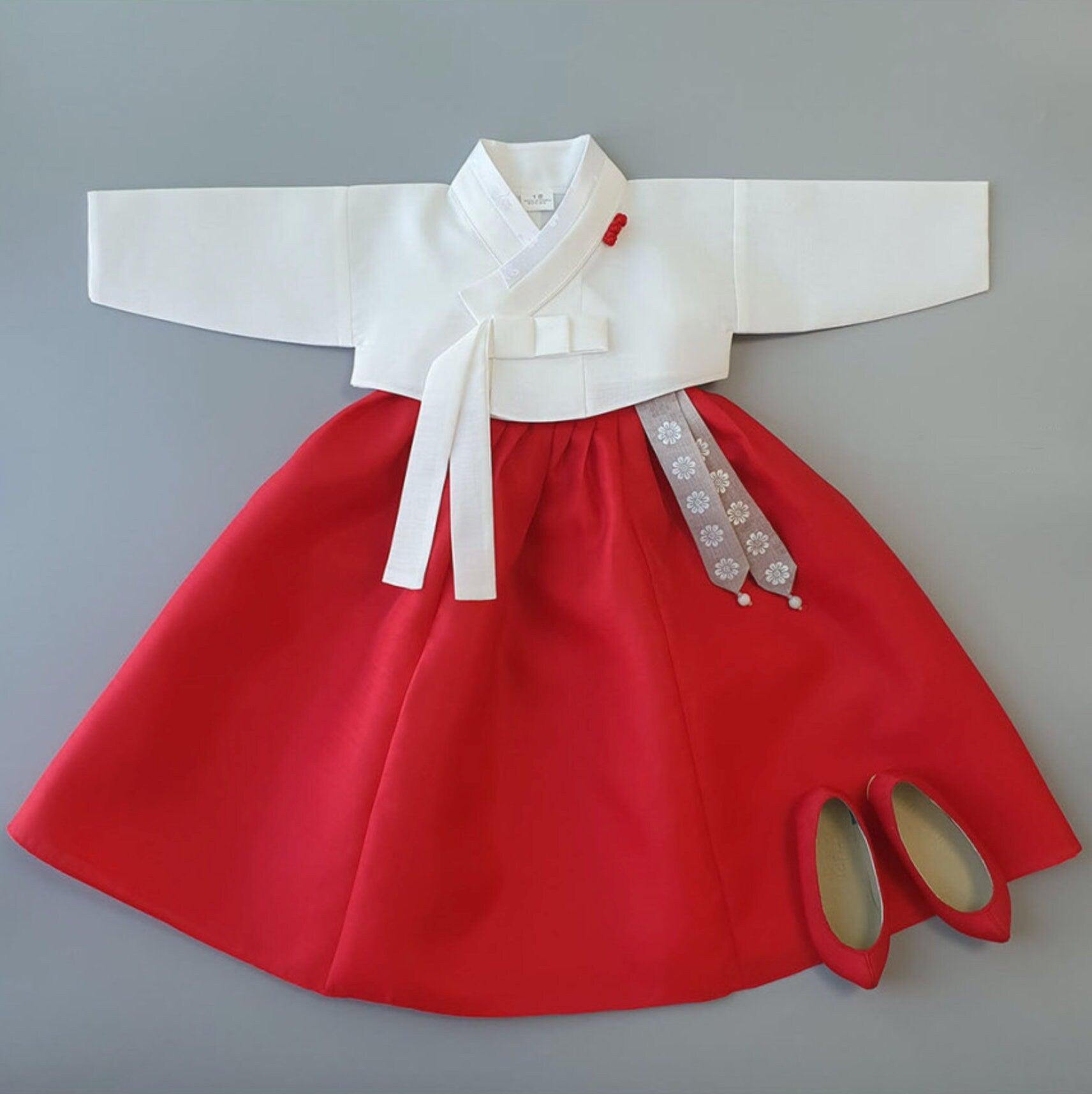 Pure Red Girl Hanbok (100D-8YR) - Native Korean