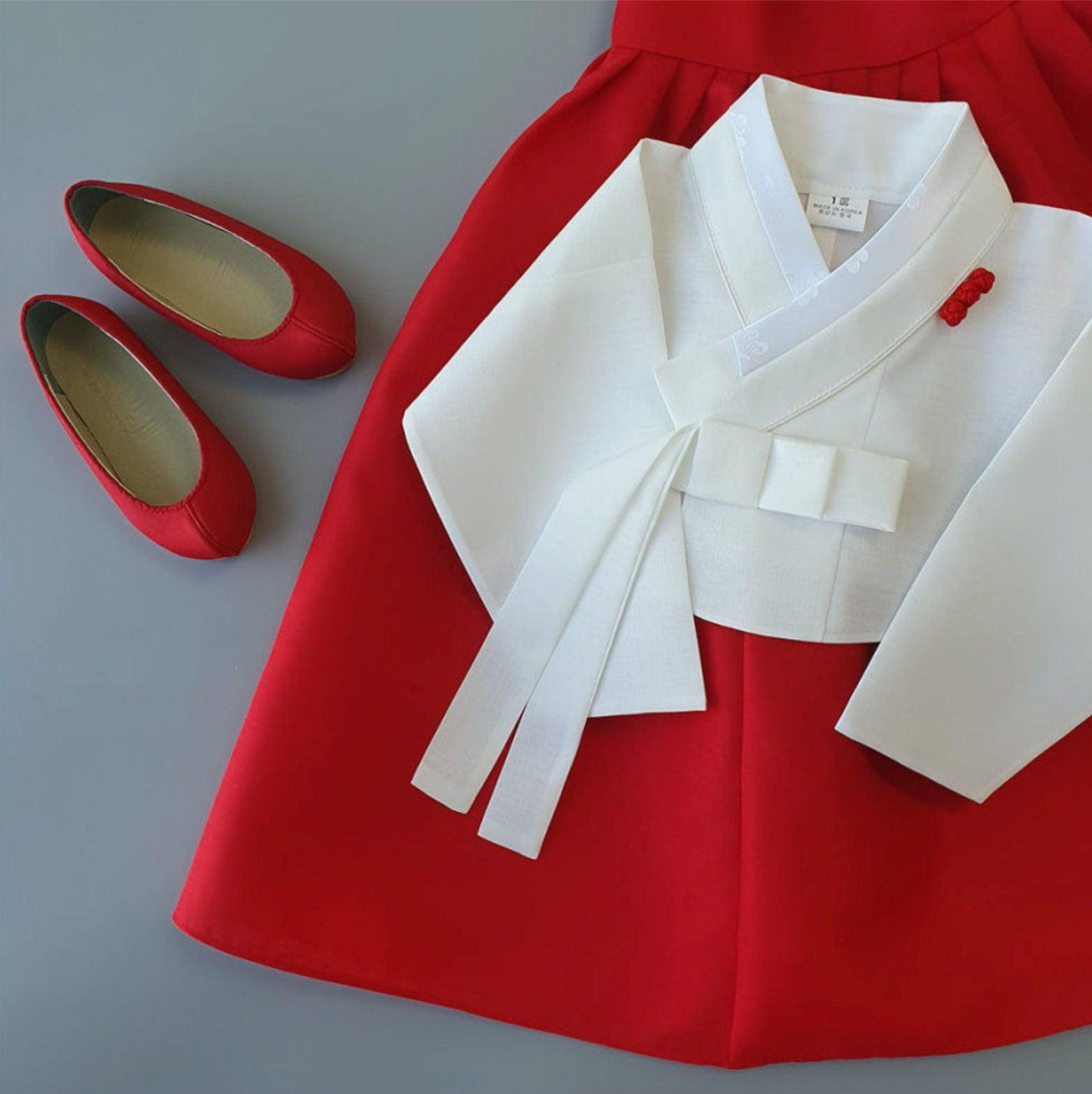 Pure Red Girl Hanbok (100D-8YR) - Native Korean
