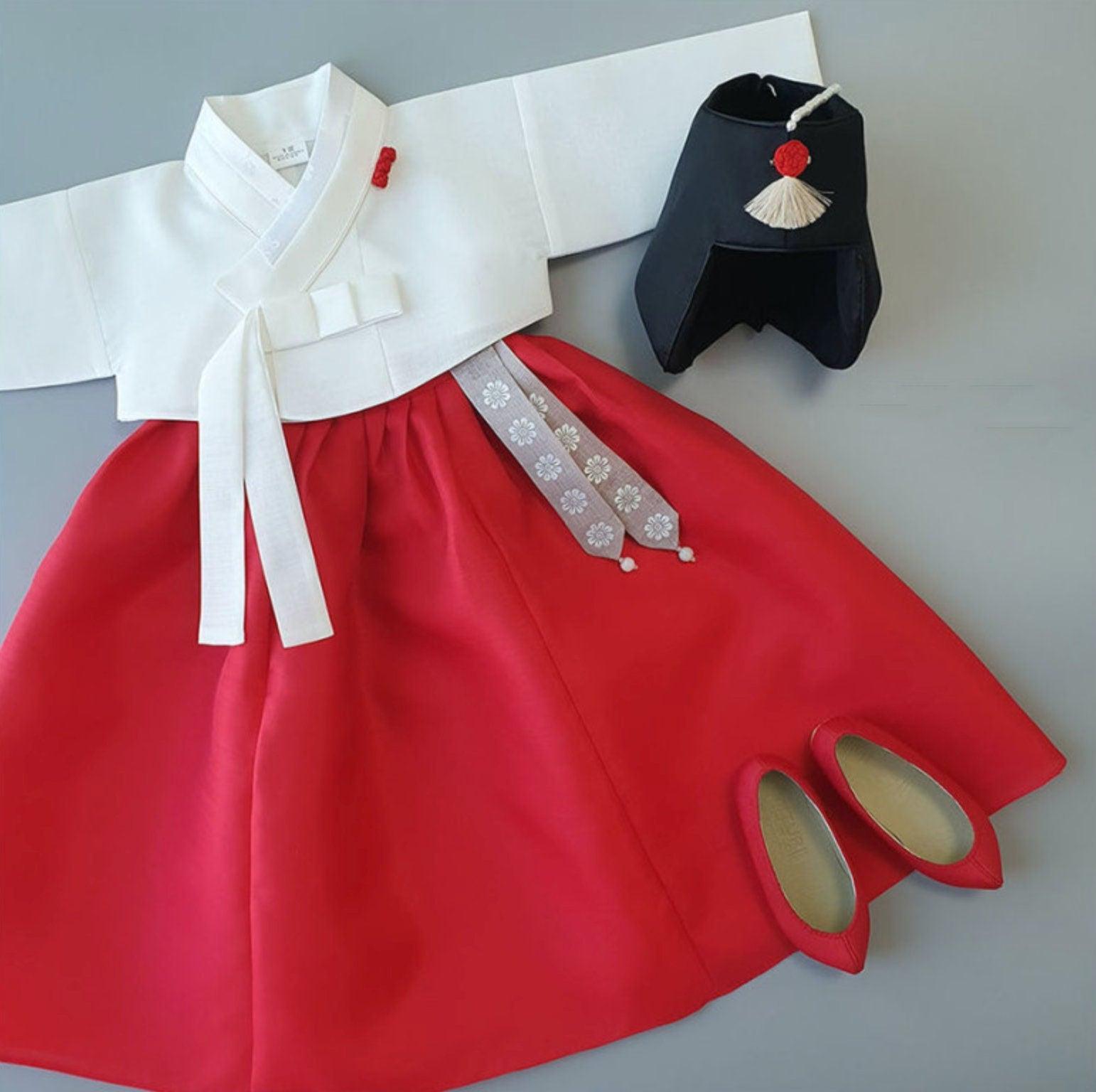 Pure Red Girl Hanbok (100D-8YR) - Native Korean