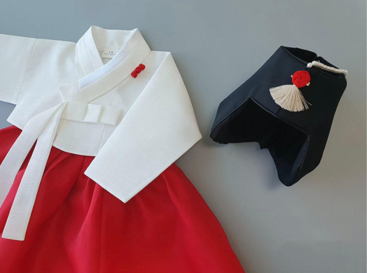 Pure Red Girl Hanbok (100D-8YR) - Native Korean
