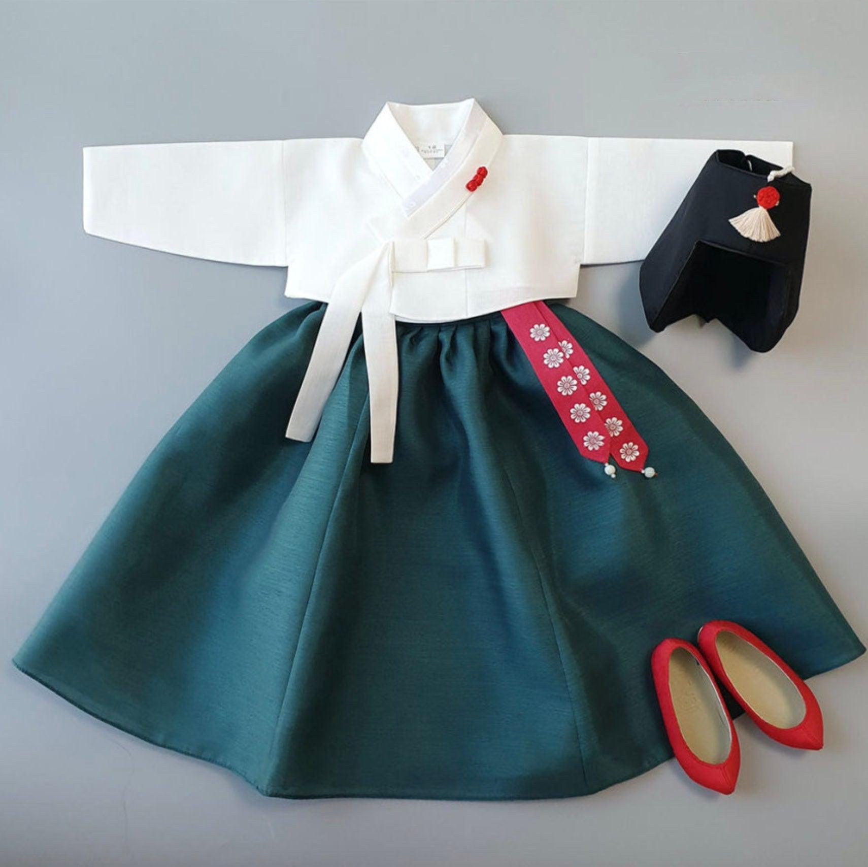 Pure Teal Girl Hanbok (100D-8YR) - Native Korean