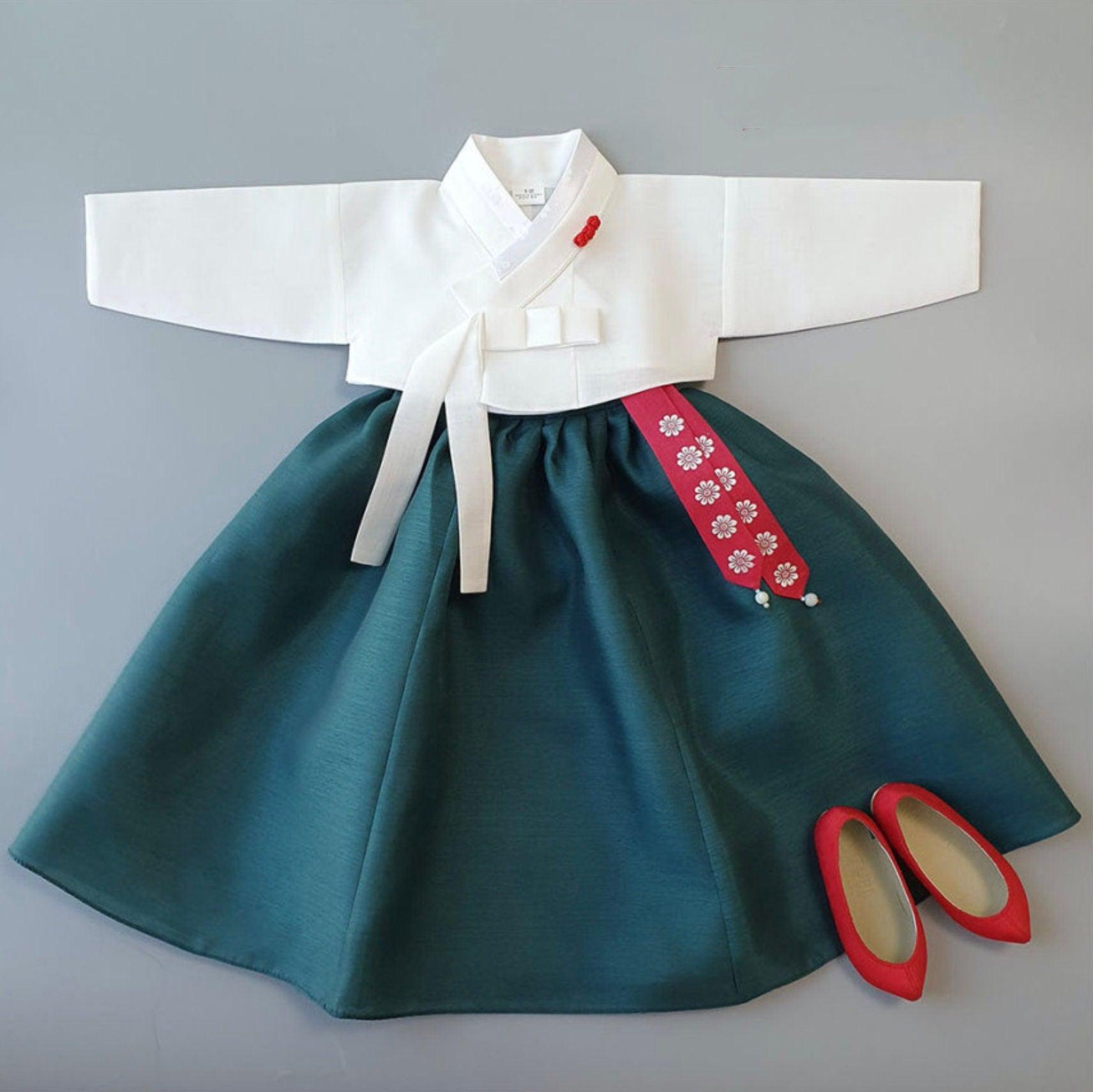 Pure Teal Girl Hanbok (100D-8YR) - Native Korean