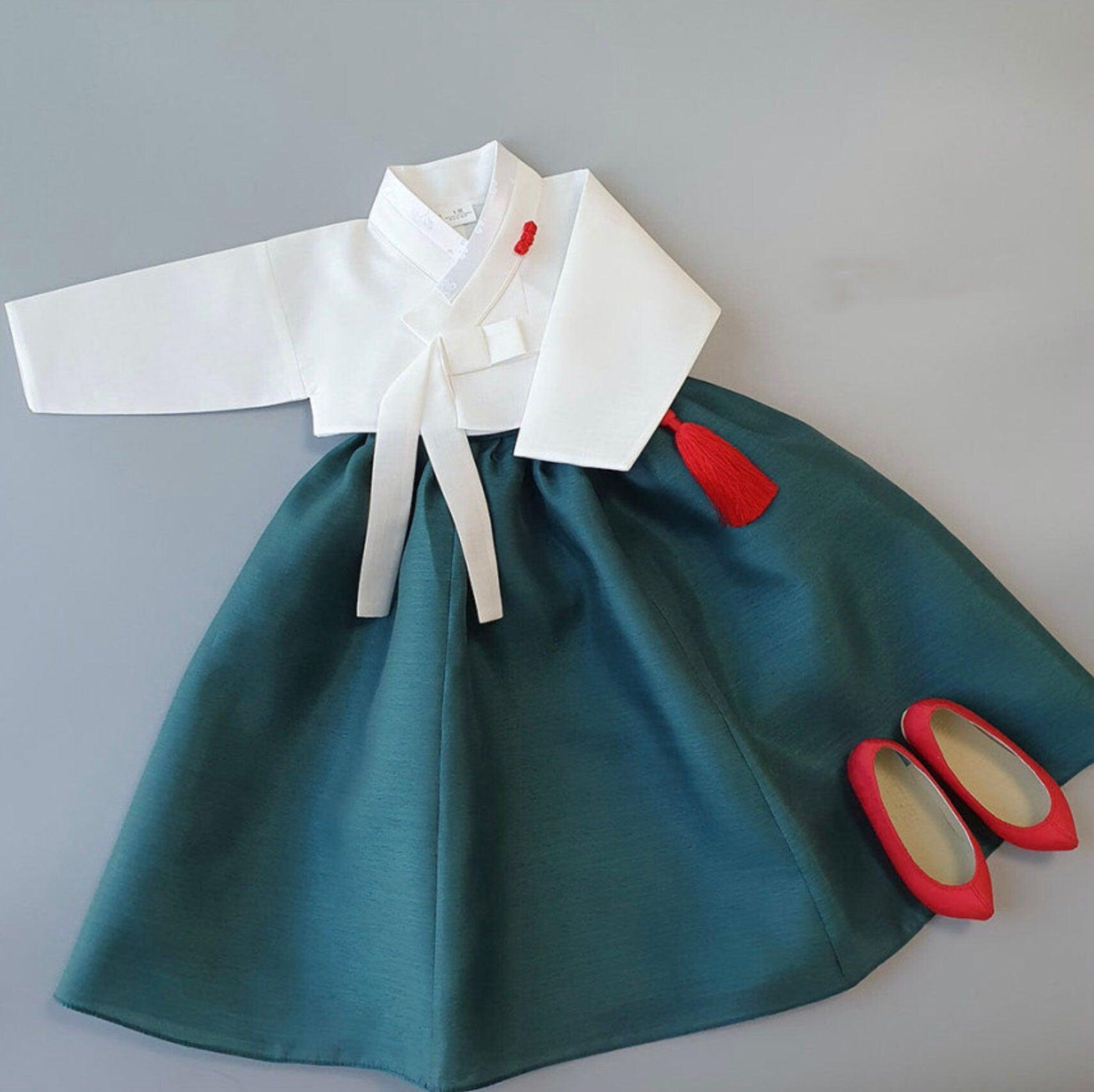 Pure Teal Girl Hanbok (100D-8YR) - Native Korean