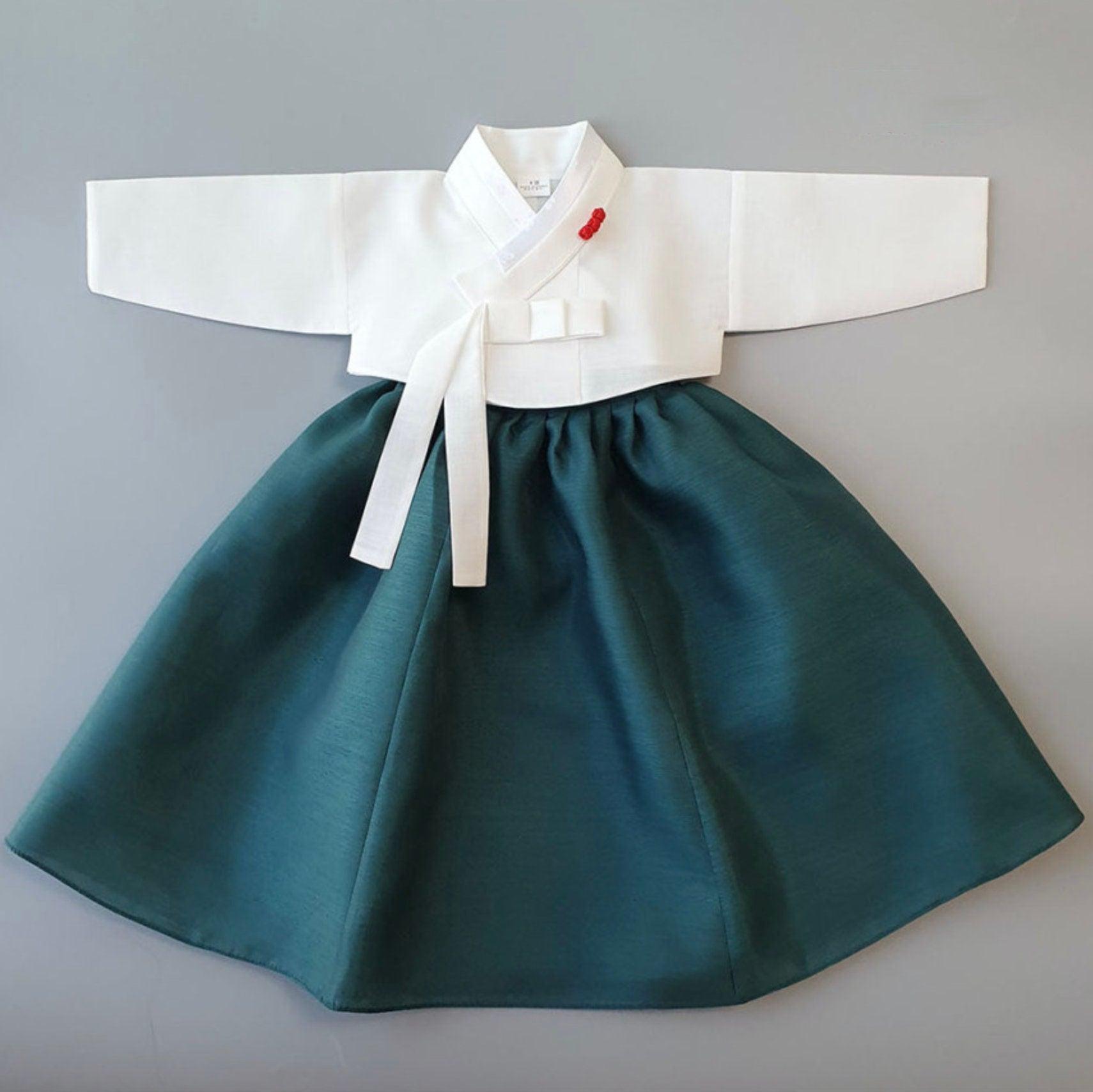 Pure Teal Girl Hanbok (100D-8YR) - Native Korean