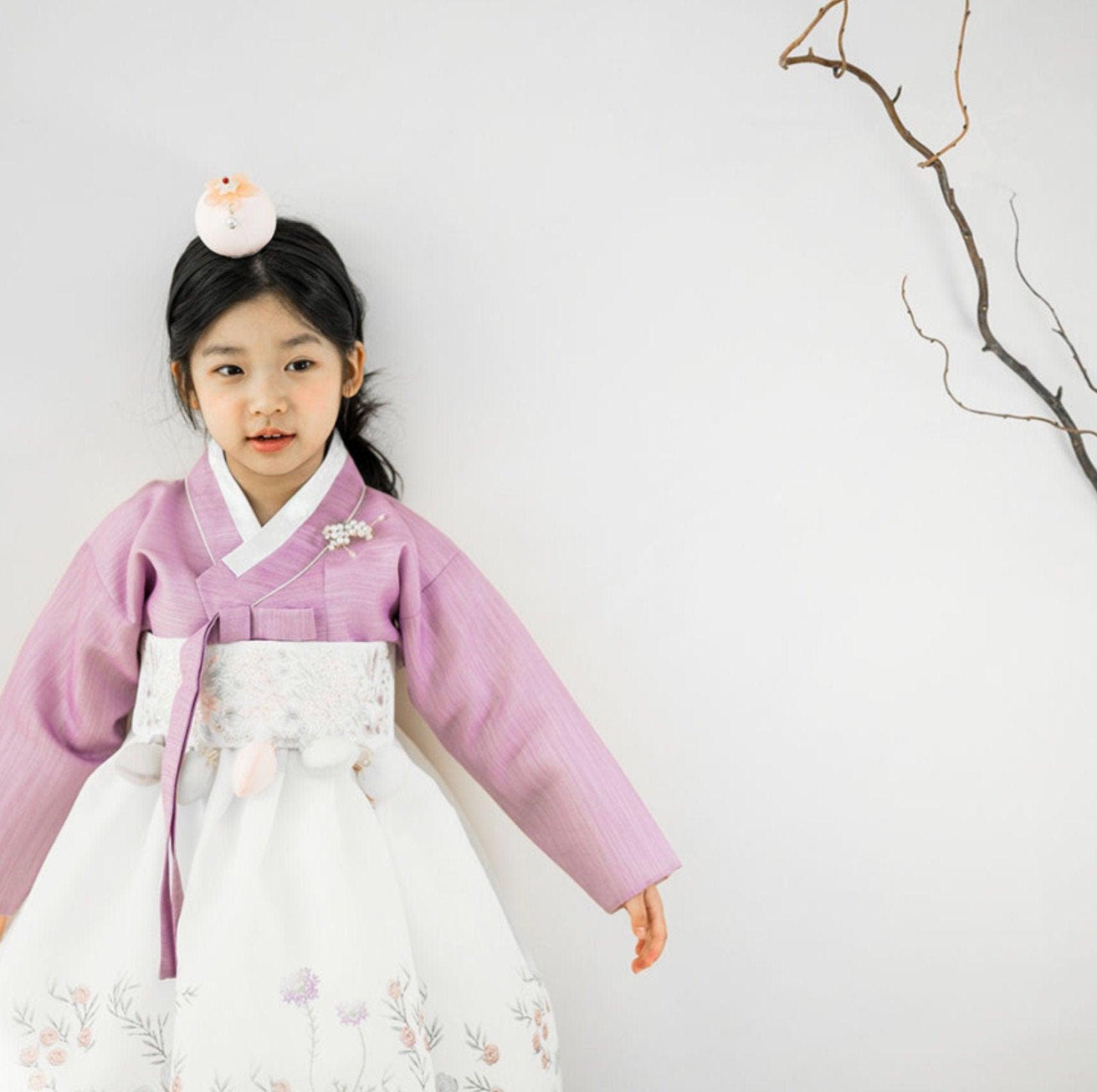 Rahee Purple Jeogori-White Skirt Girl Hanbok (100D-8YR) - Native Korean