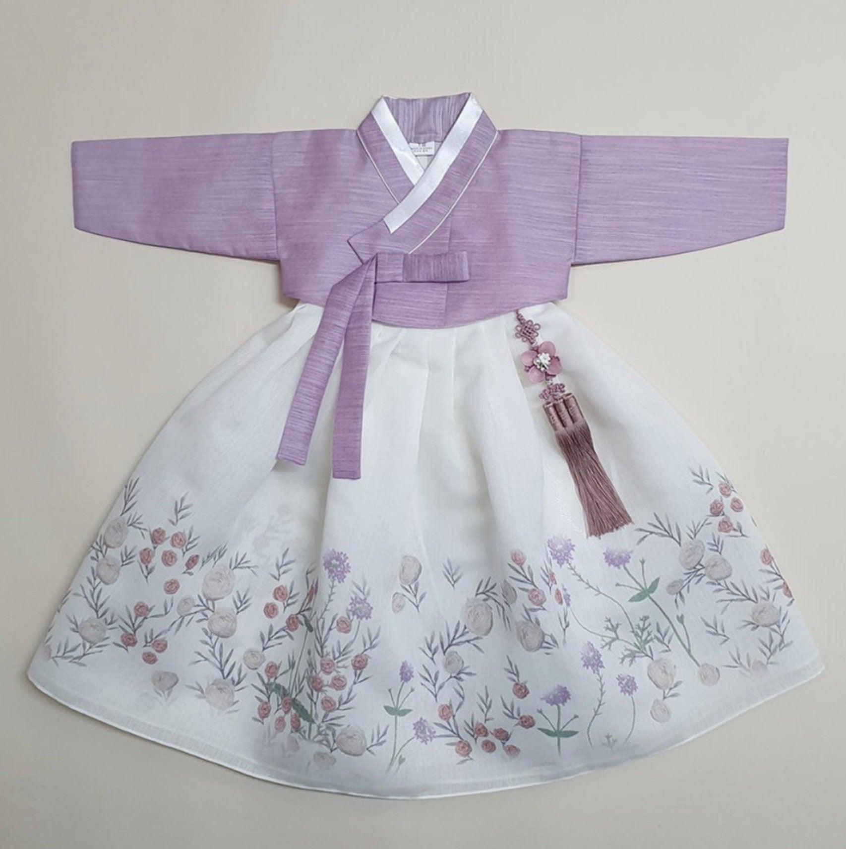 Rahee Purple Jeogori-White Skirt Girl Hanbok (100D-8YR) - Native Korean