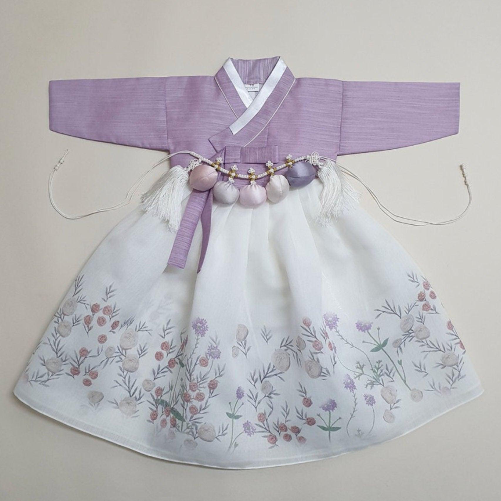 Rahee Purple Jeogori-White Skirt Girl Hanbok (100D-8YR) - Native Korean