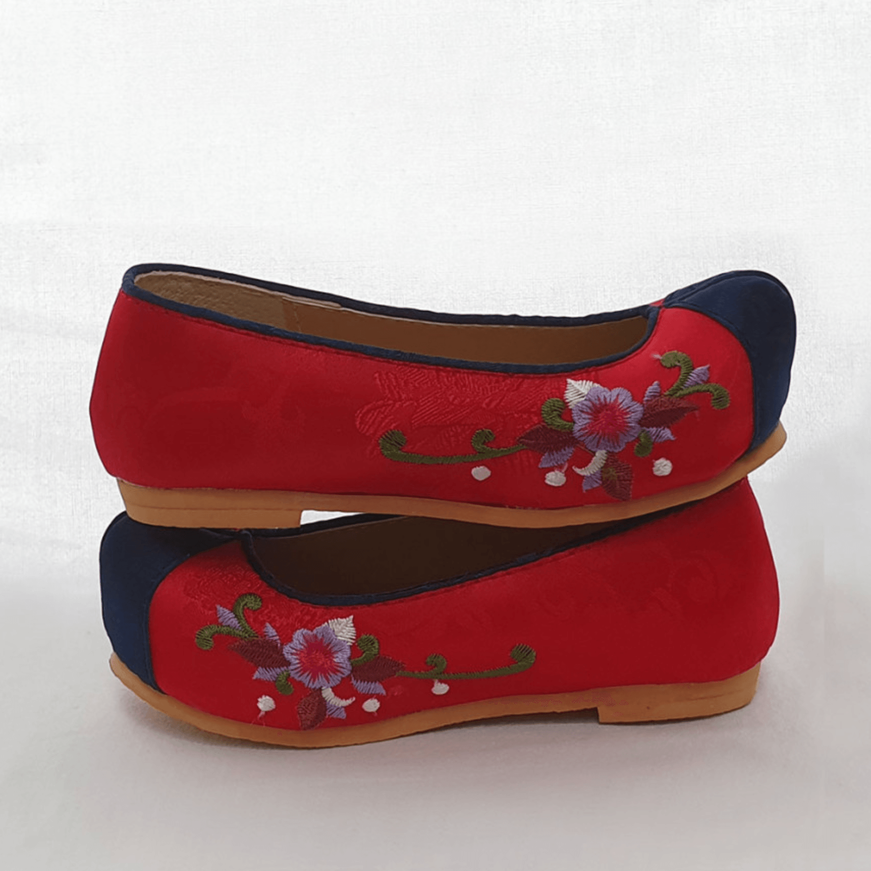 Red/Navy Floral Girl Hanbok Shoes (130~220mm) - Native Korean