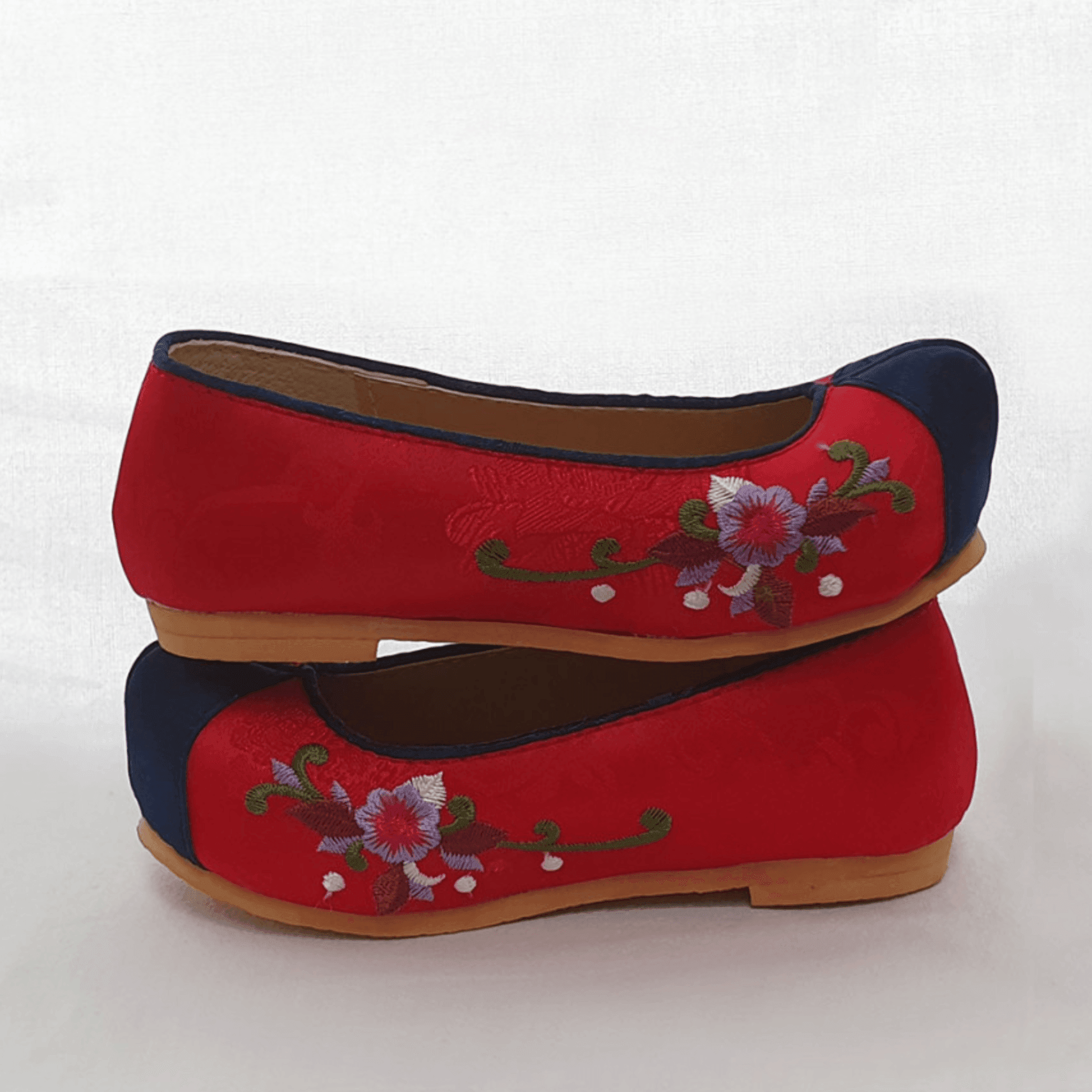 Red/Navy Floral Girl Hanbok Shoes (130~220mm) - Native Korean