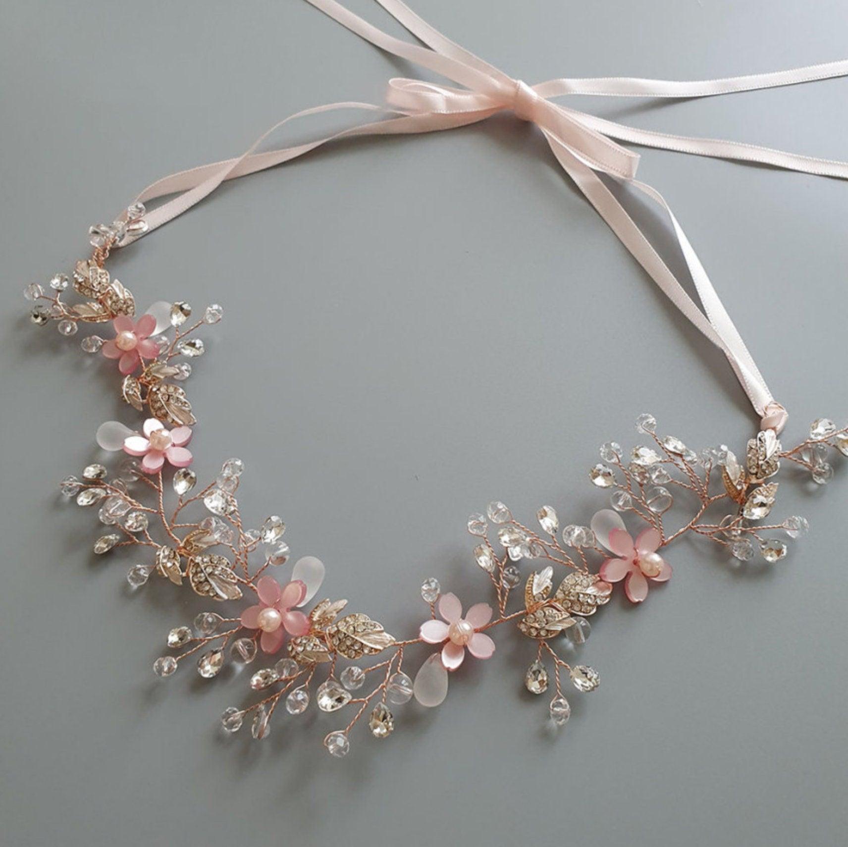Rose Gold Pink Flower Wreath Headband - Native Korean