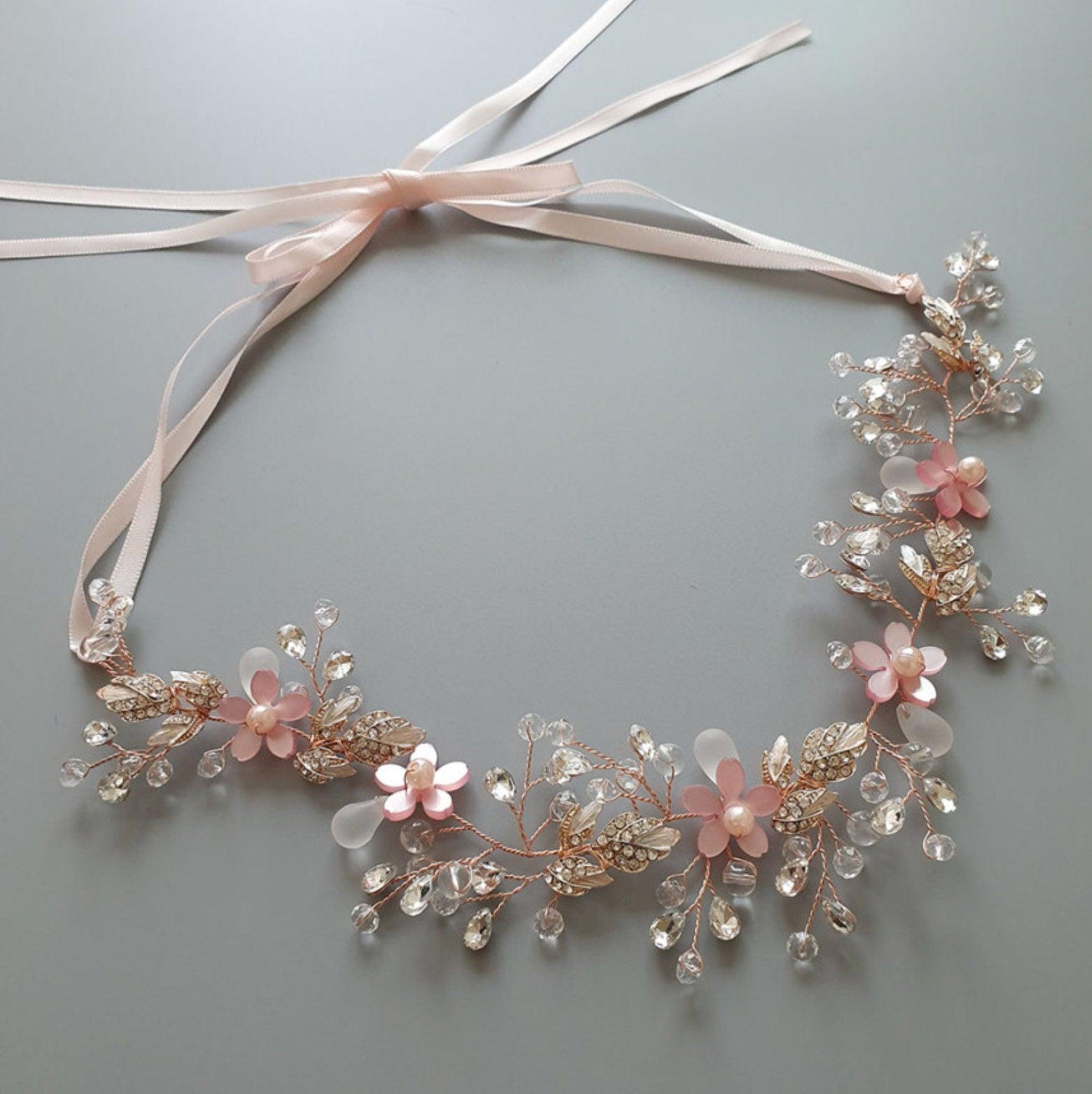 Rose Gold Pink Flower Wreath Headband - Native Korean