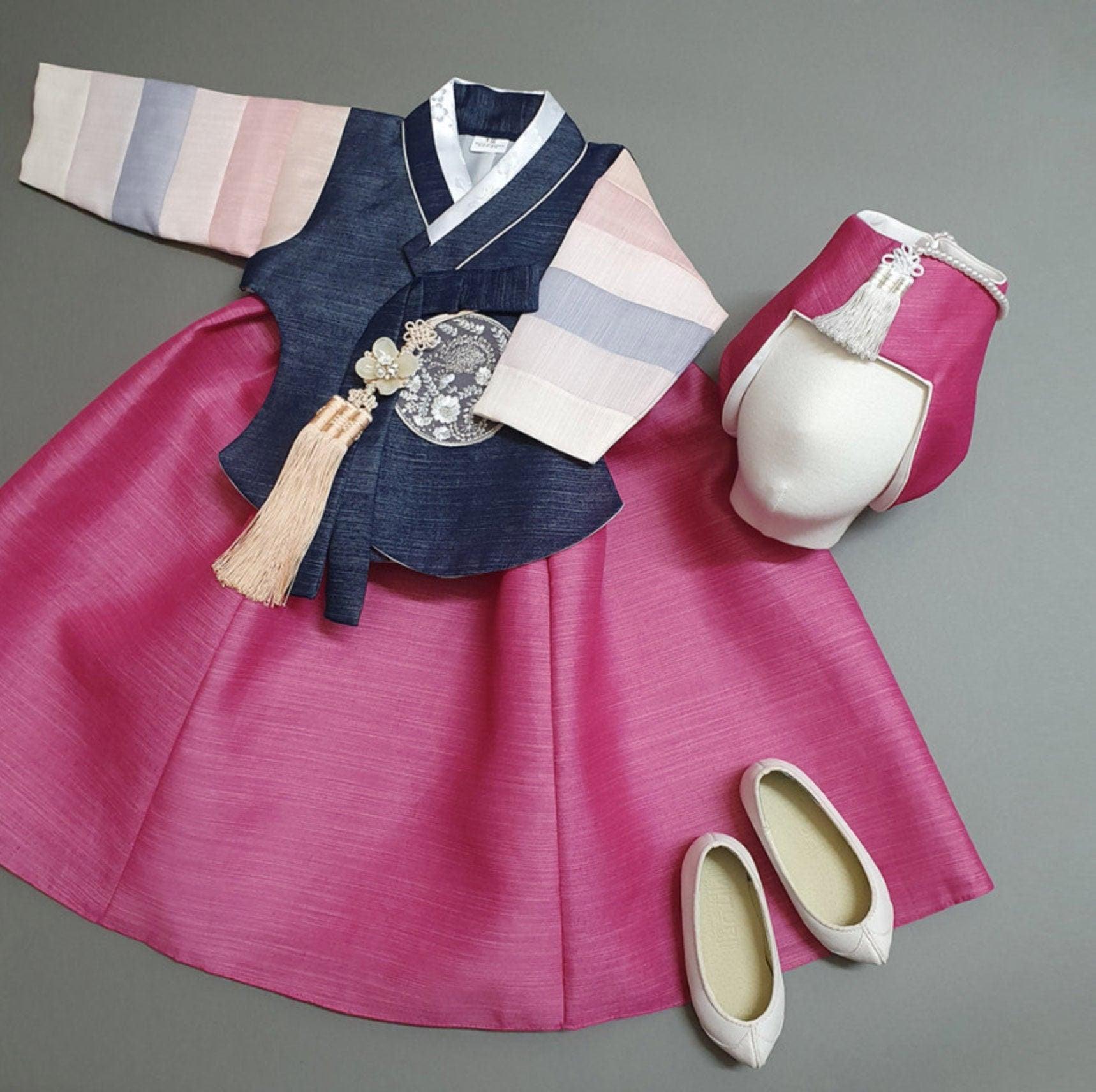 [Size 100] Yejin Seekdong Navy Dangui Magenta Skirt Hanbok - Native Korean