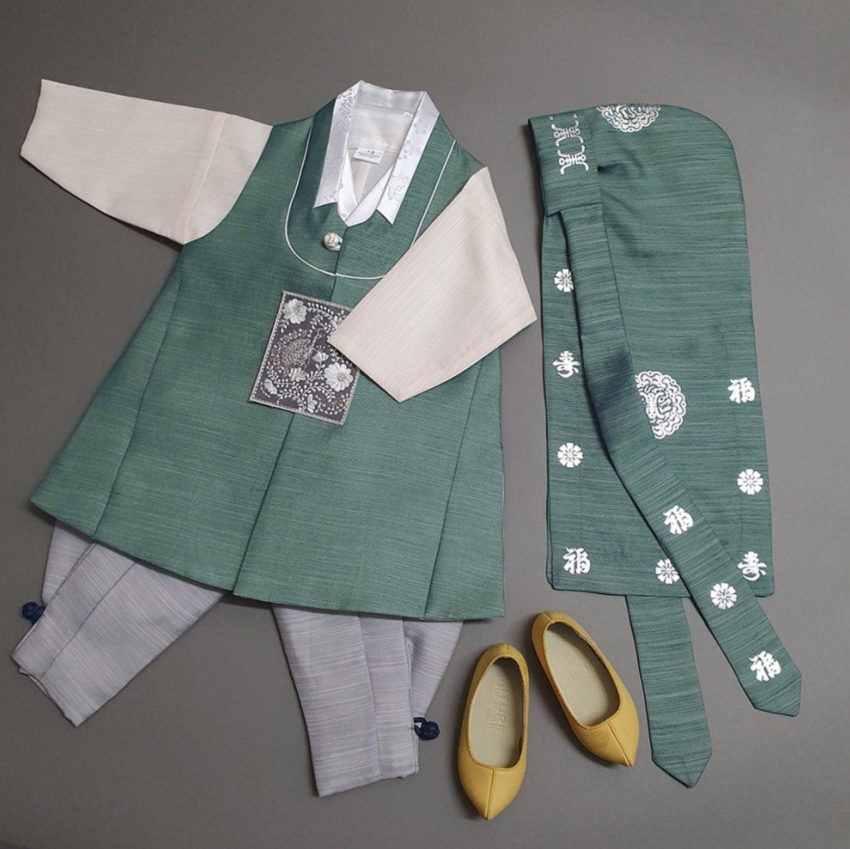 Sungjin Green Stripe Boy Hanbok (100D-10YR) - Native Korean