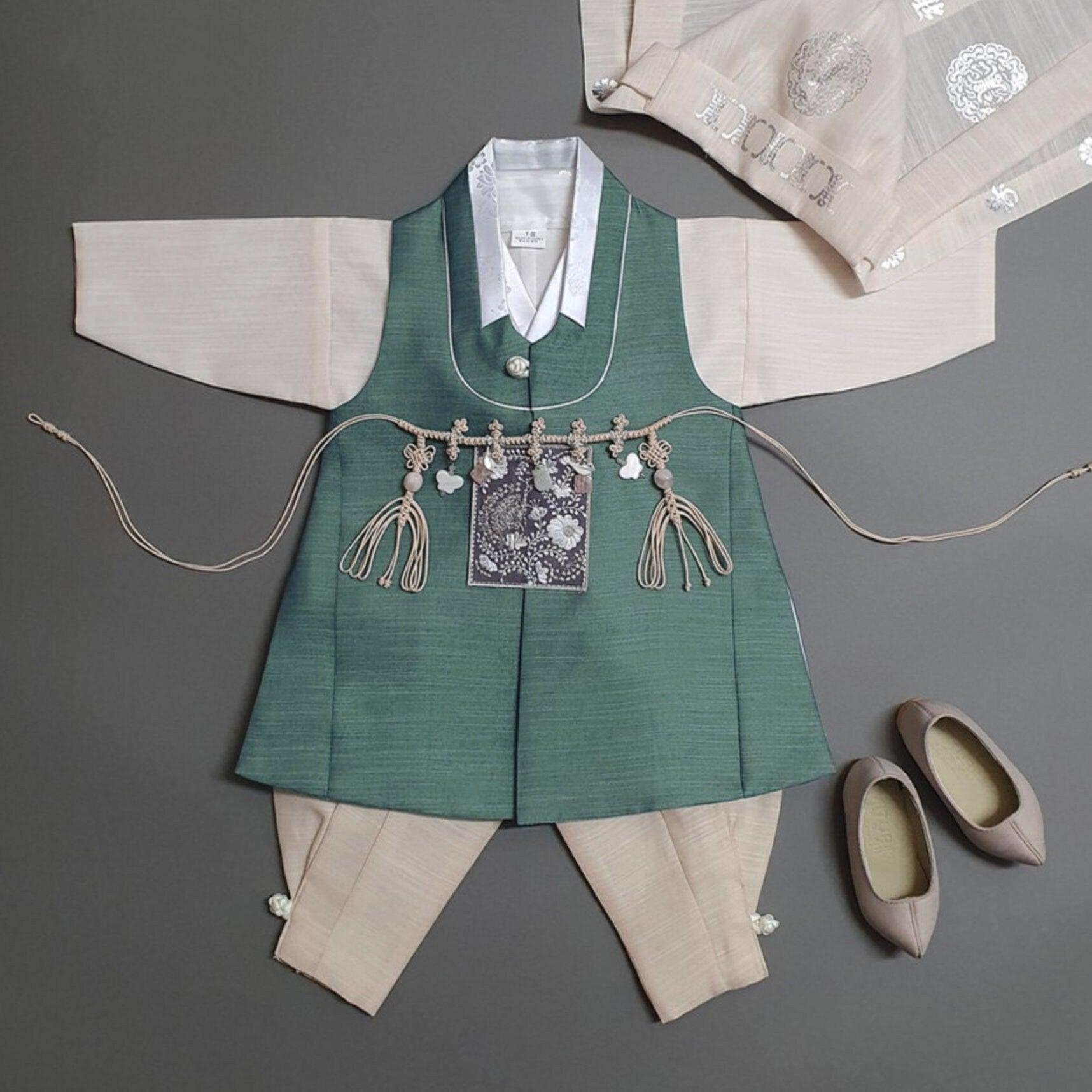 Sungjin Green Stripe Boy Hanbok (100D-10YR) - Native Korean