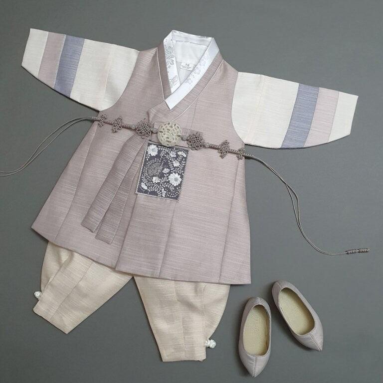 Sungju Beige Stripe Boy Hanbok (100D-1YR) - Native Korean