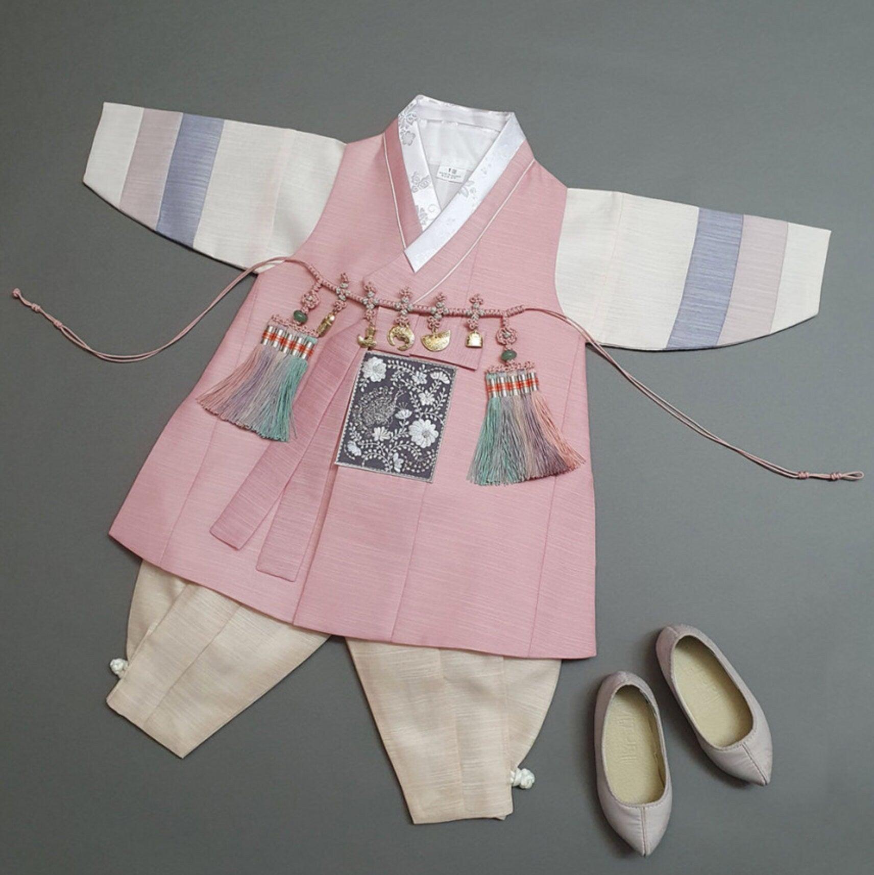 Sungju Coral Stripe Boy Hanbok (100D-10YR) - Native Korean