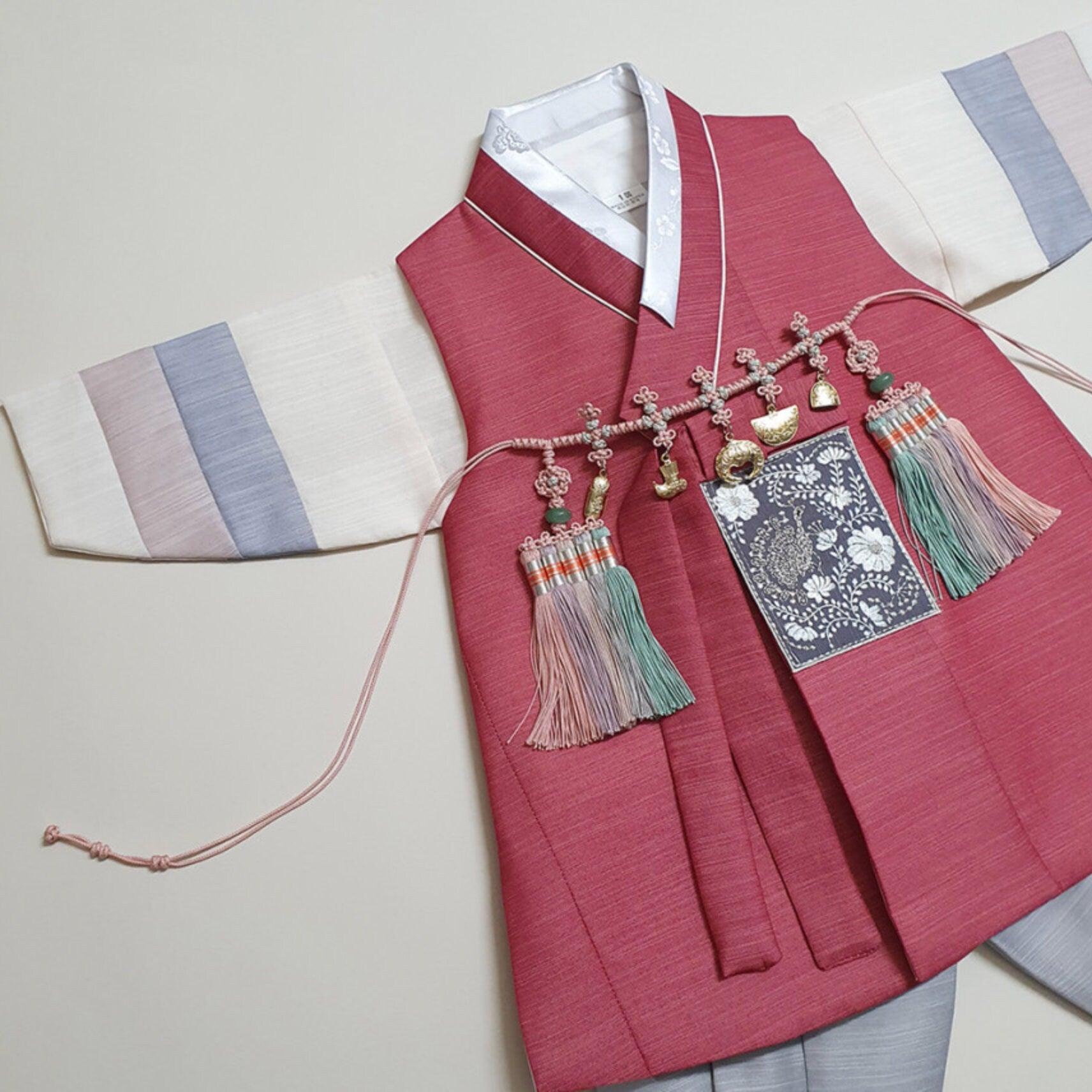 Sungju Indie Red Stripe Boy Hanbok (100D-10YR) - Native Korean