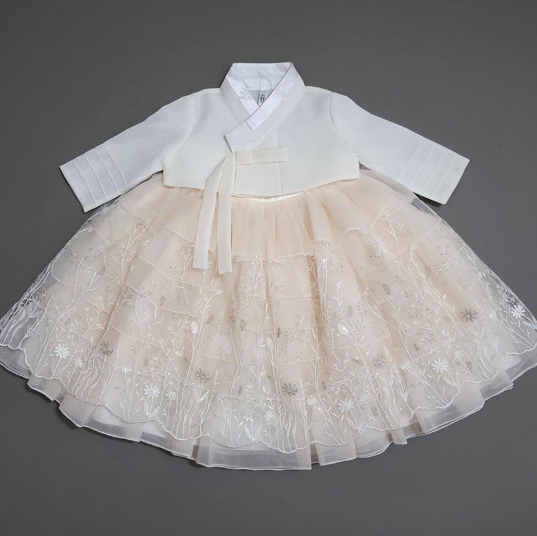 Suzie Ivory Maxi Dress Girl Hanbok (1-12YR) - Native Korean