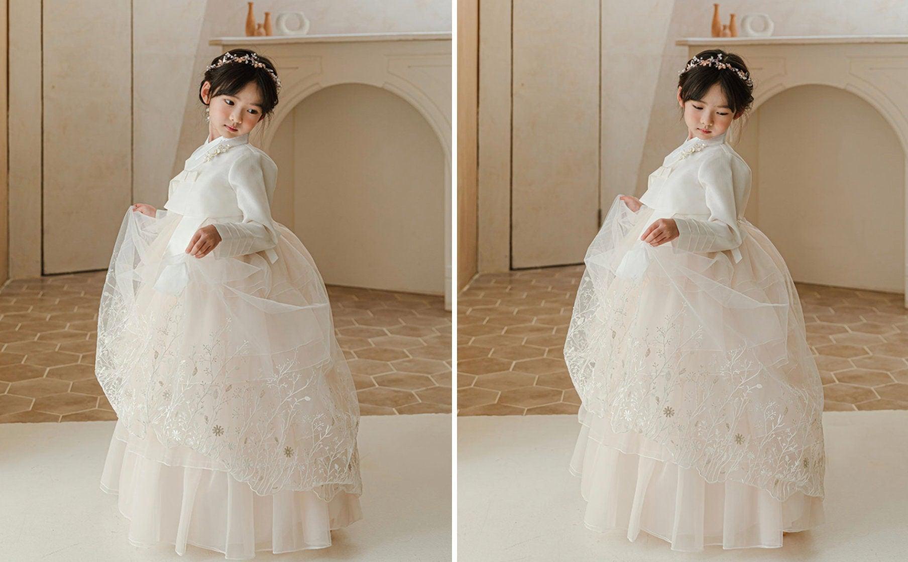 Suzie Ivory Maxi Dress Girl Hanbok (1-12YR) - Native Korean