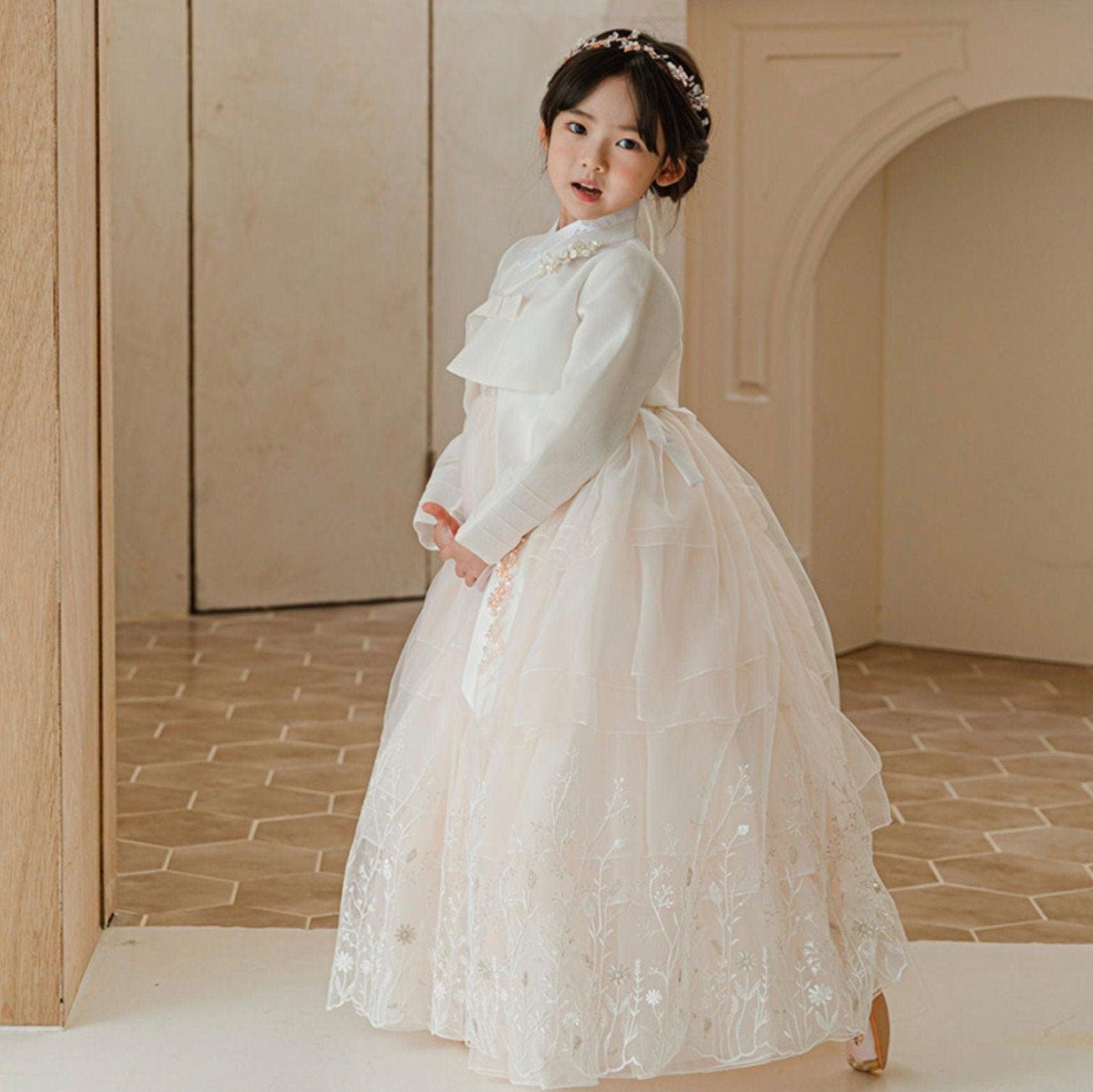 Suzie Ivory Maxi Dress Girl Hanbok (1-12YR) - Native Korean