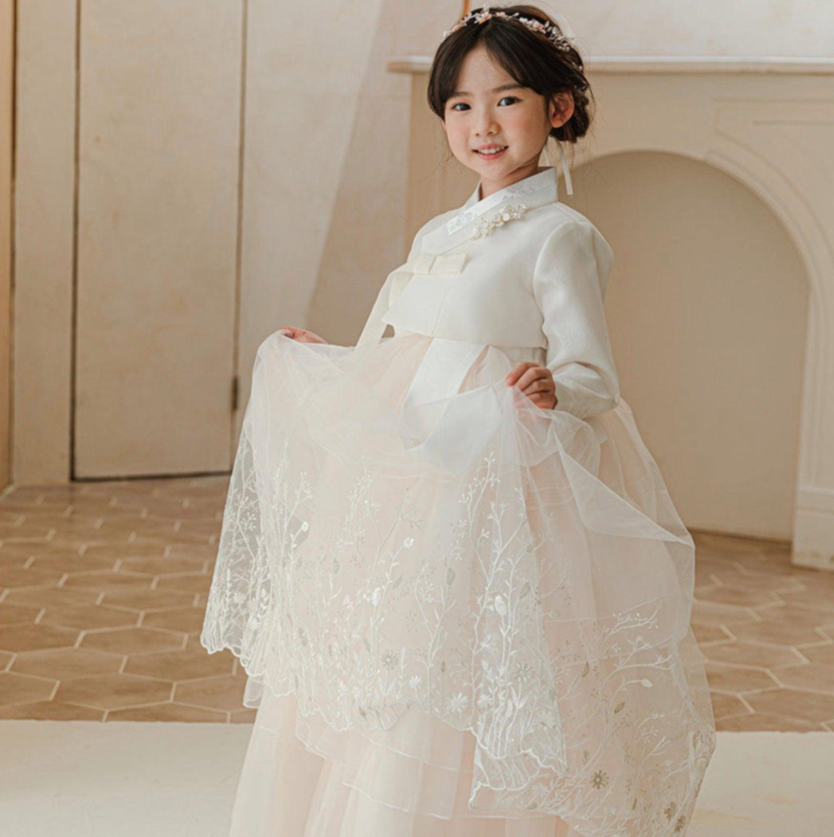 Suzie Maxi Ivory Dress Girl Hanbok (1-12YR) - Native Korean