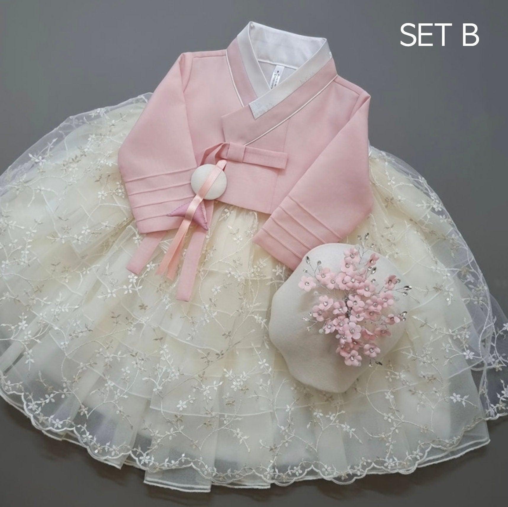 Suzie Pink Maxi Dress Girl Hanbok (1-12YR) - Native Korean