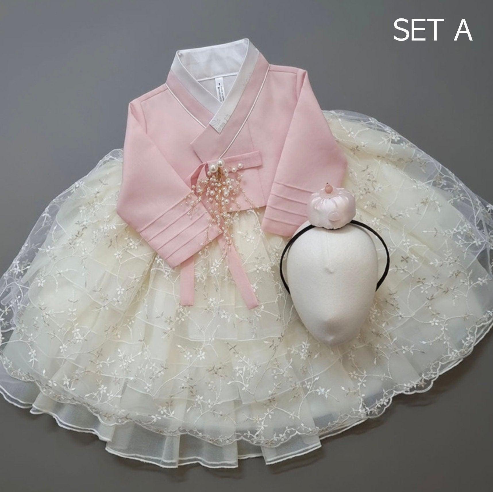 Suzie Pink Maxi Dress Girl Hanbok (1-12YR) - Native Korean