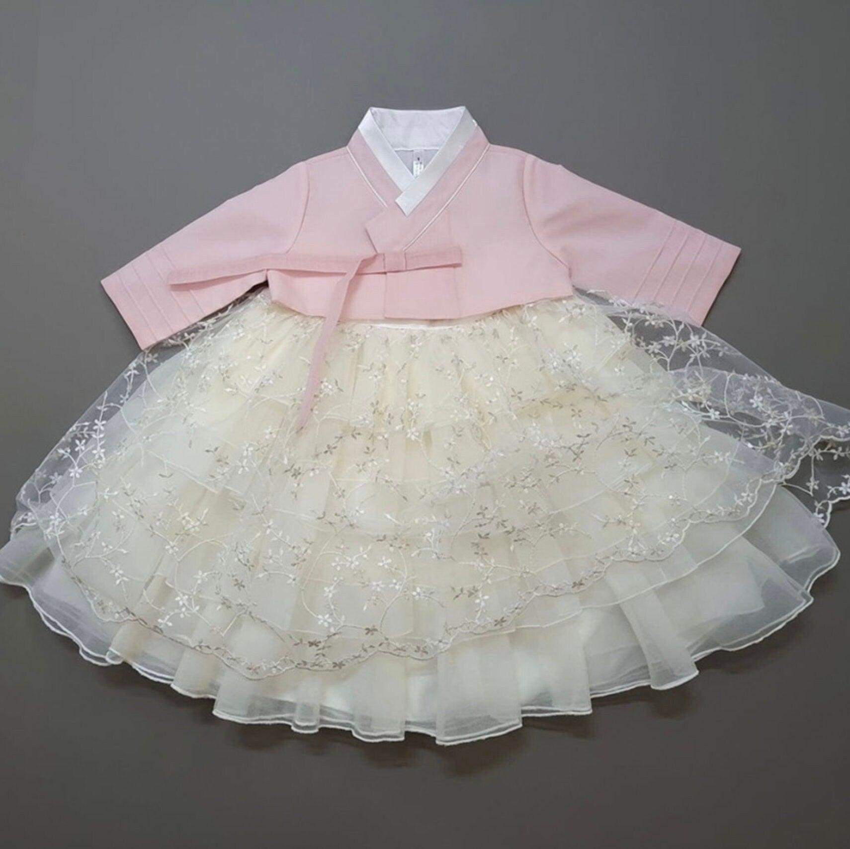 Suzie Pink Maxi Dress Girl Hanbok (1-12YR) - Native Korean