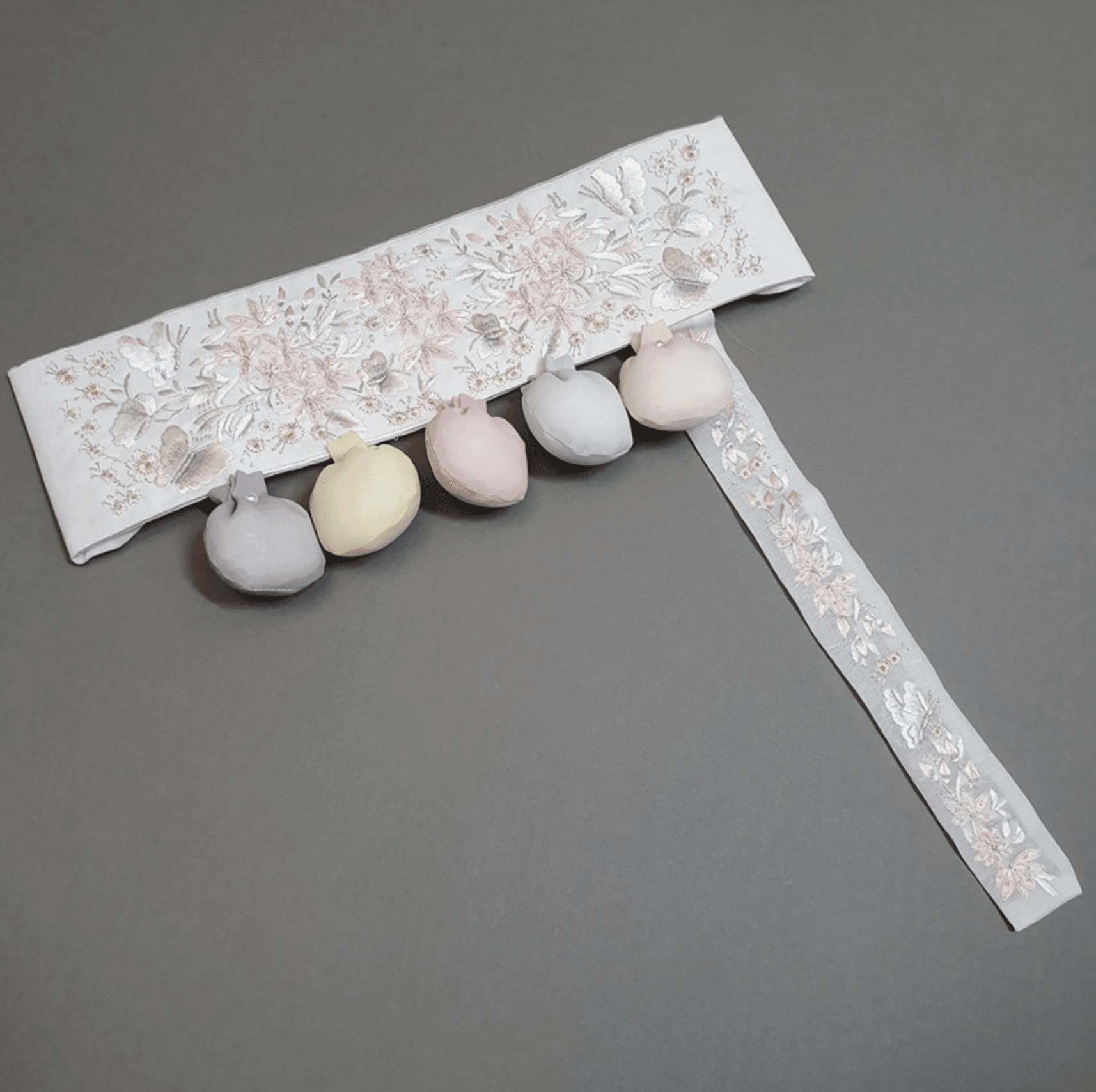 White Embroidery Bell Ribbon Belt - Native Korean