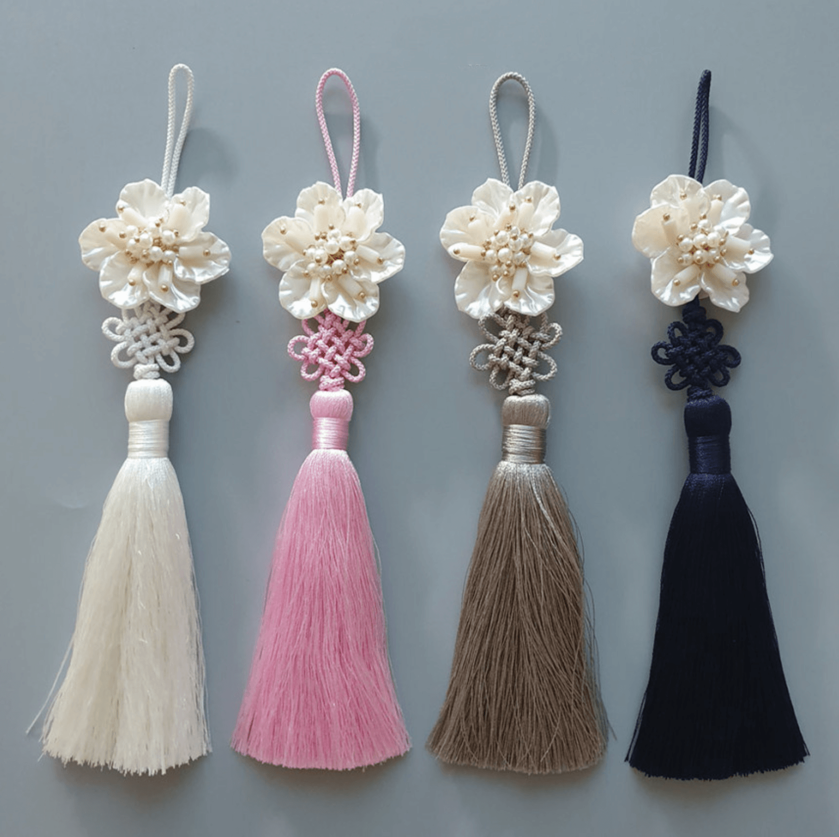 White Flower Tassel Norigae - Native Korean