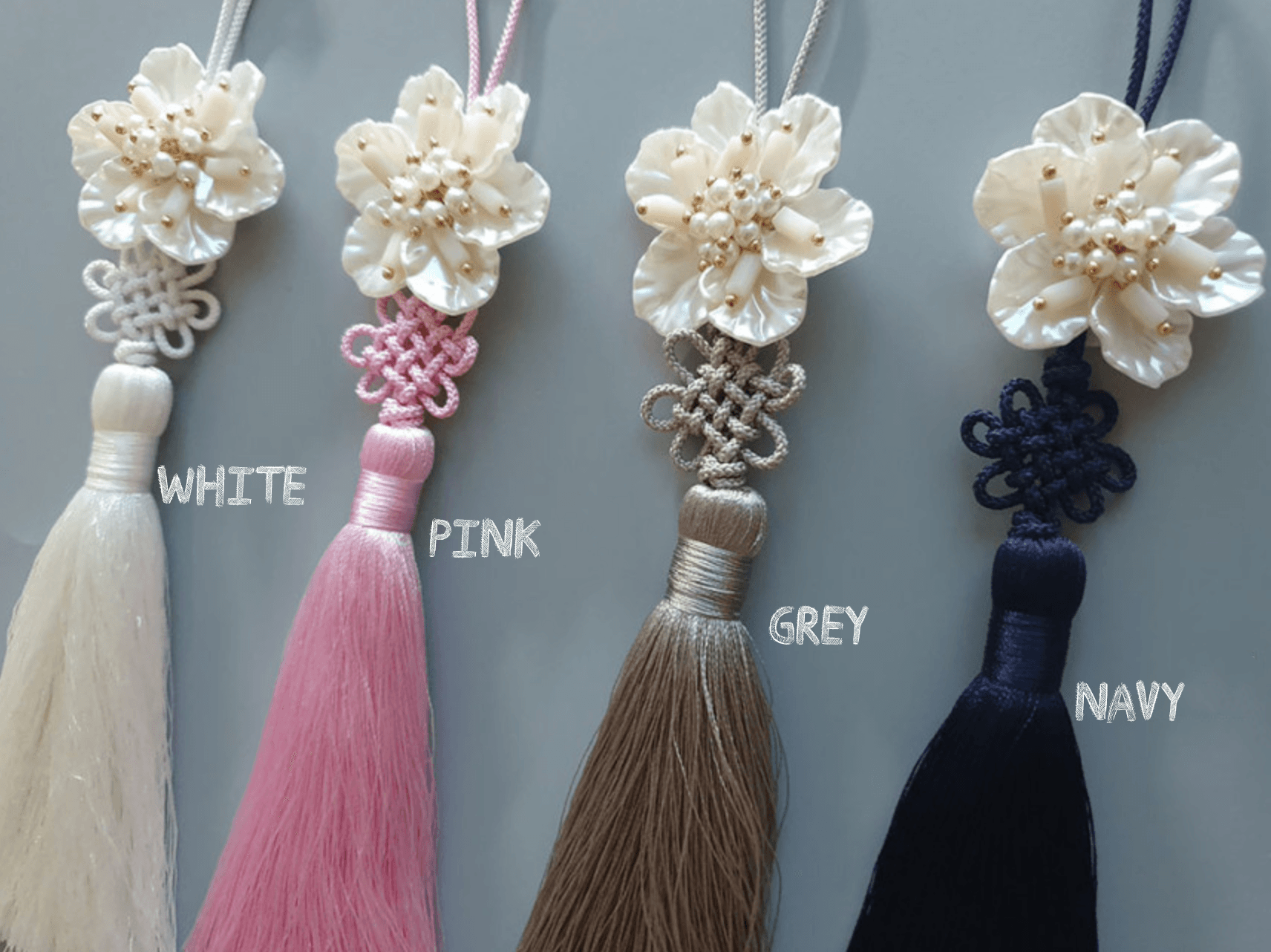 White Flower Tassel Norigae - Native Korean