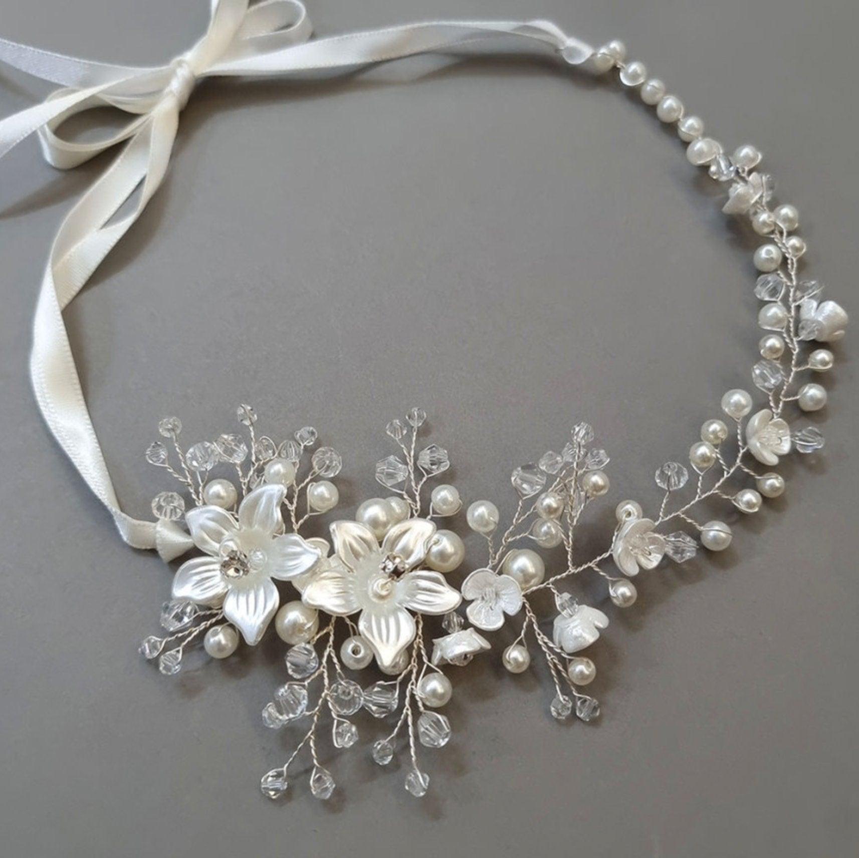 White Pearl Flower Headband - Native Korean