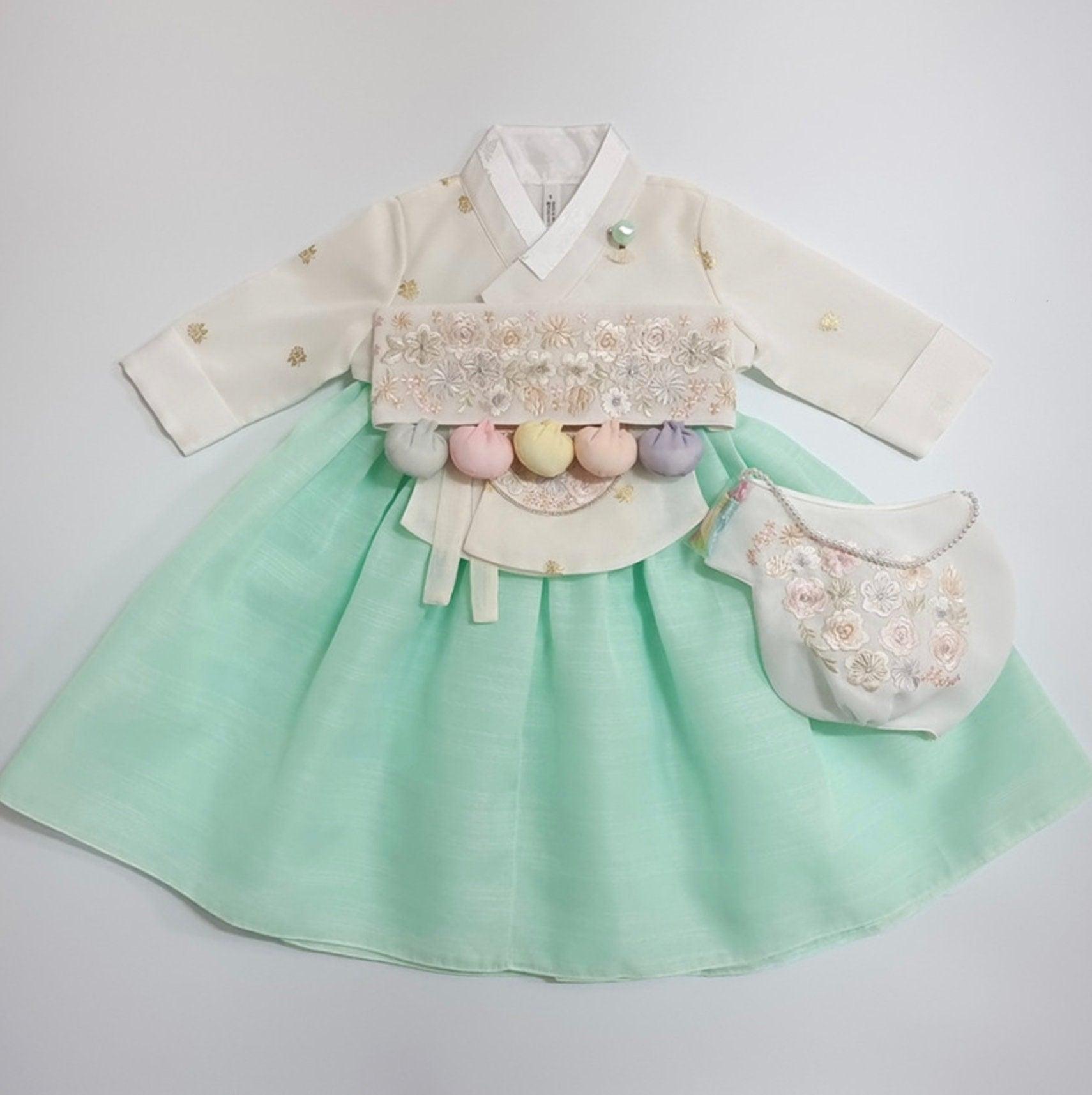 Yebon Gold Foil Mint Girl Hanbok (100D-12YR) - Native Korean