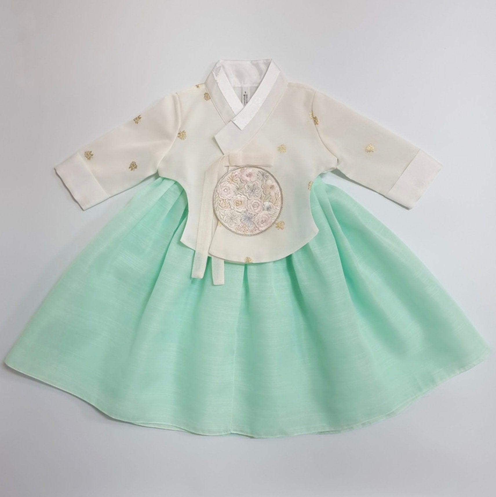 Yebon Gold Foil Mint Girl Hanbok (100D-12YR) - Native Korean