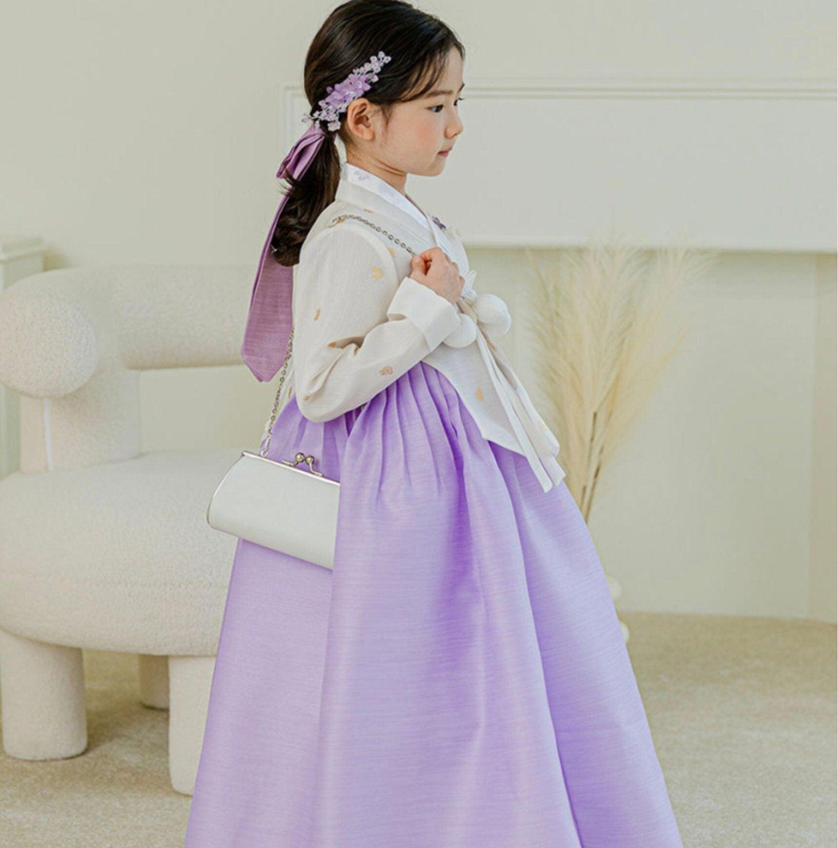 Yebon Gold Foil Purple Girl Hanbok (1-9YR) - Native Korean