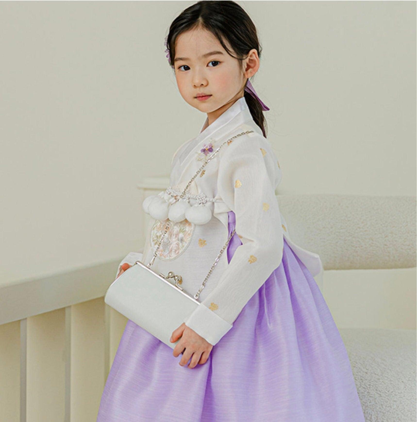 Yebon Gold Foil Purple Girl Hanbok (1-9YR) - Native Korean