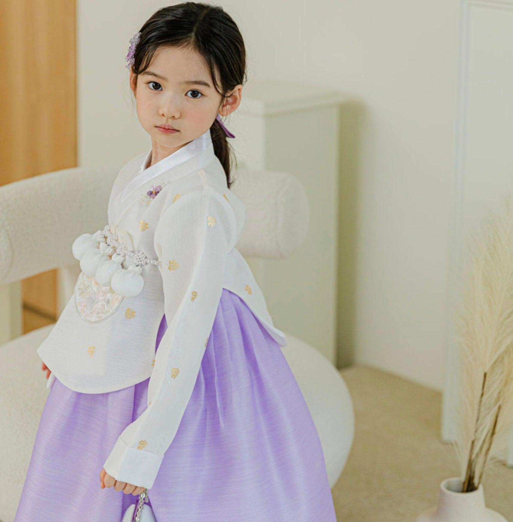 Yebon Gold Foil Purple Girl Hanbok (1-9YR) - Native Korean