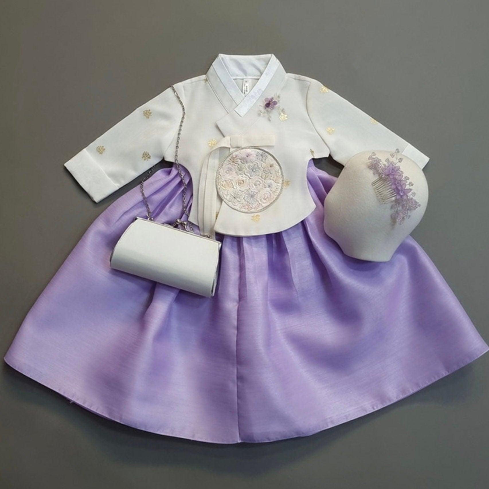 Yebon Gold Foil Purple Girl Hanbok (1-9YR) - Native Korean